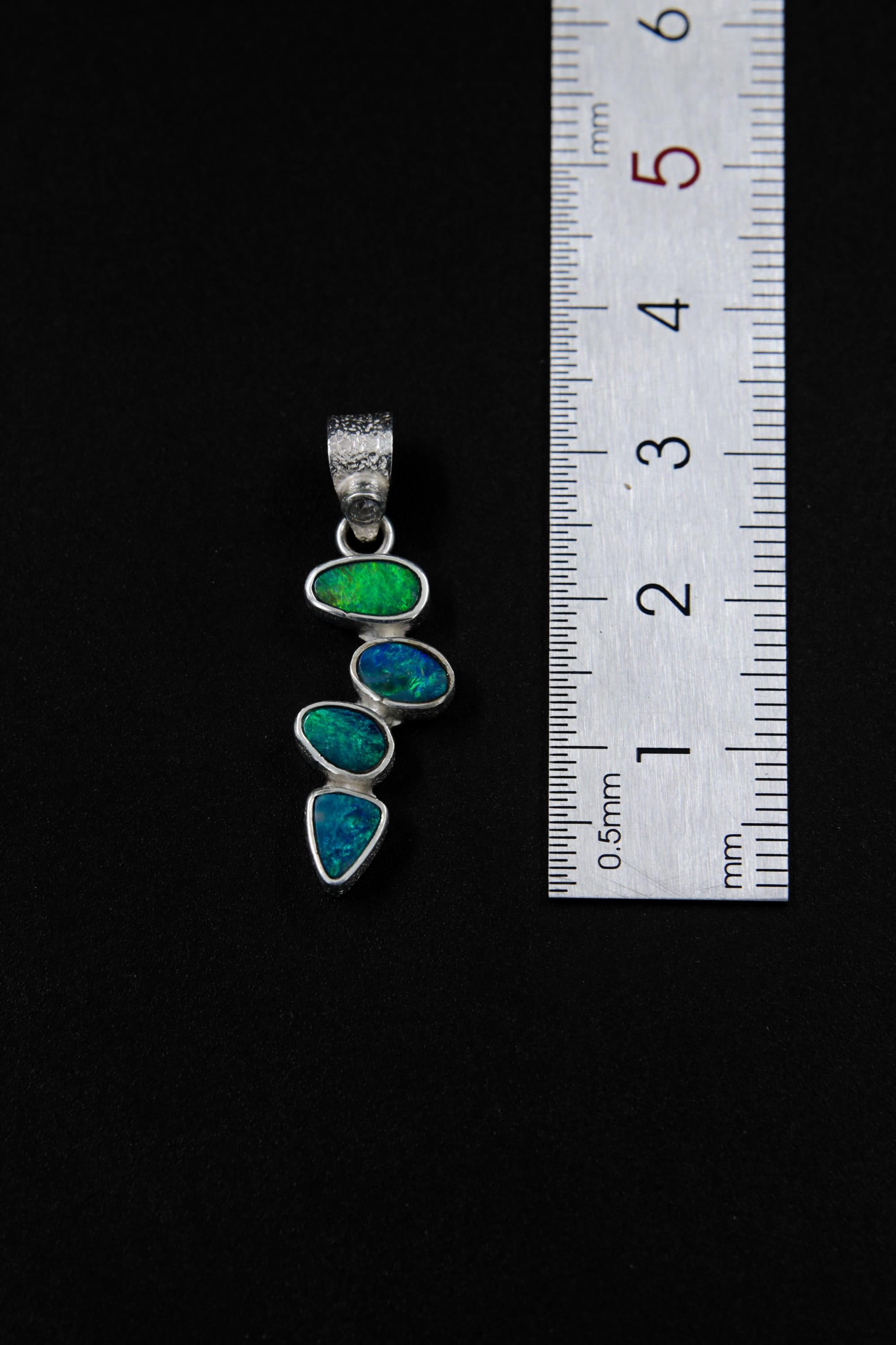 Round Faceted Zircon & Four Australian Opal Droplets Pendant, 925 Sterling Silver, Creativity and Self-Expression, Throat Chakra,Unique Gift