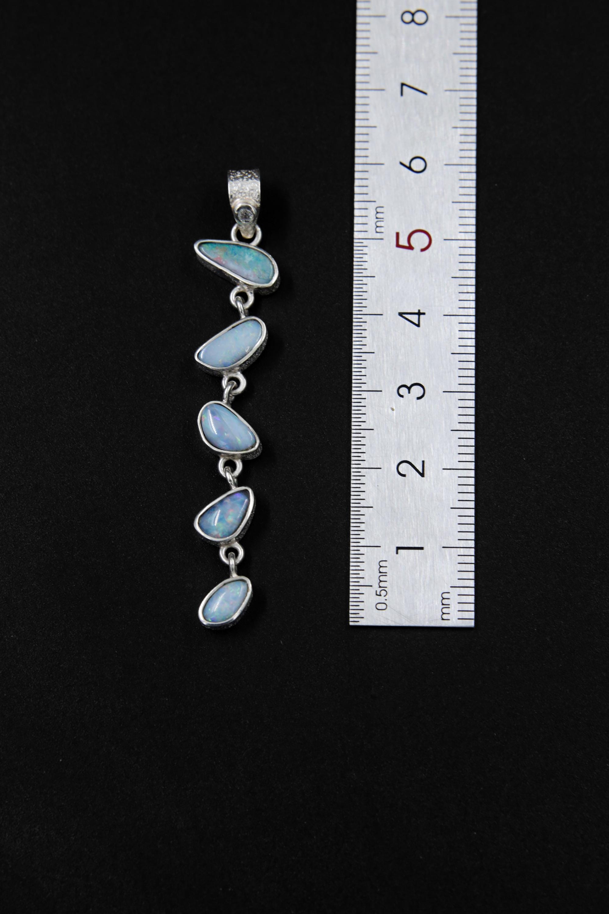 Five Australian Opal Droplet, Faceted Zircon Pendant Sterling Silver Organic Texture Healing Energy, Spiritual Clarity Emotional Balance