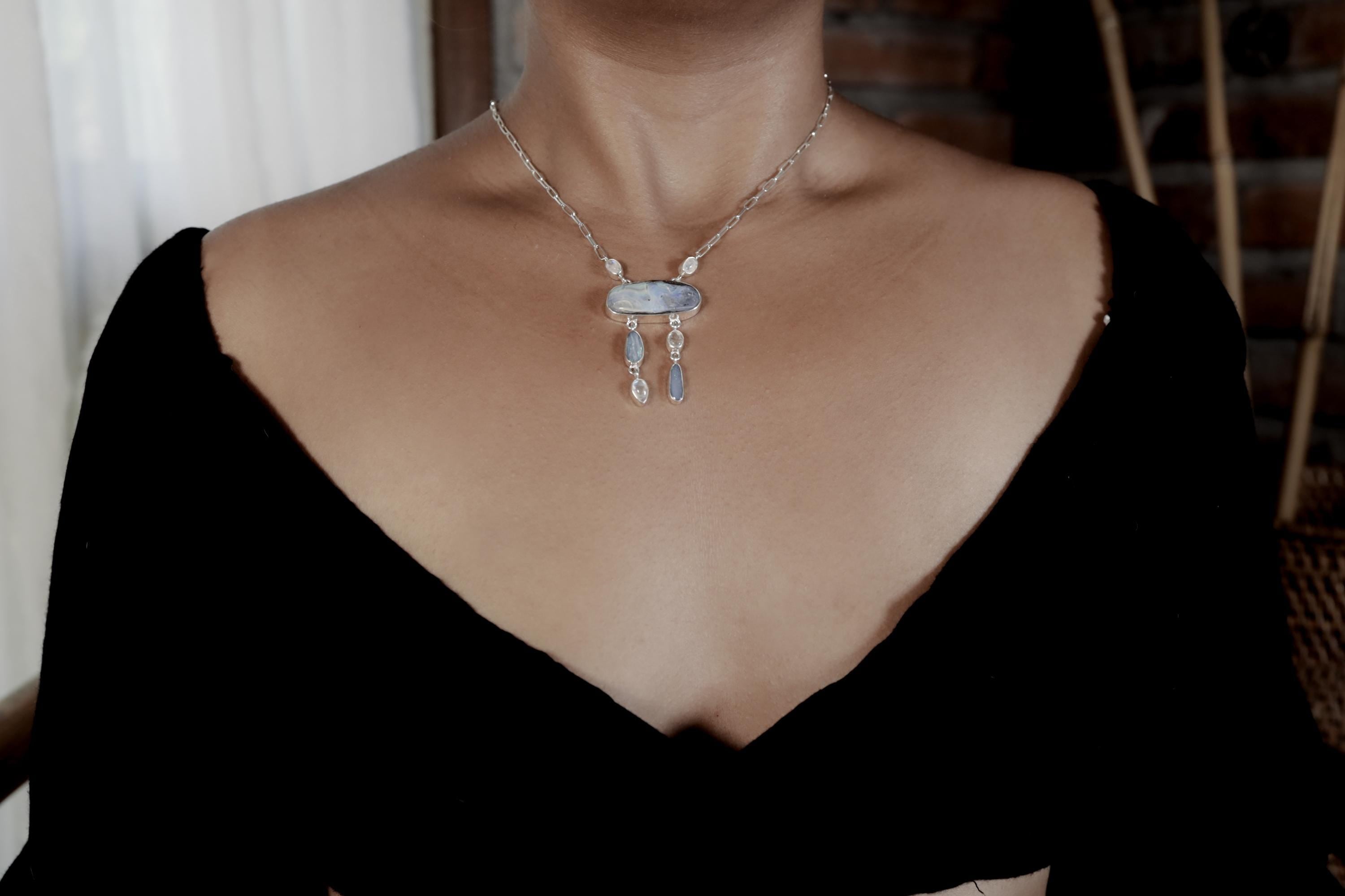 Boulder Opal Moonstone Pendant: Sterling Silver Galactic Jewelry