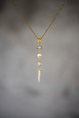 Brilliant Zircon, Australian Opal Doublet, Blue Moonstone & South Sea Pearl Pendant, Textured, 18k Gold-Plated Sterling Silver, Unique Gift