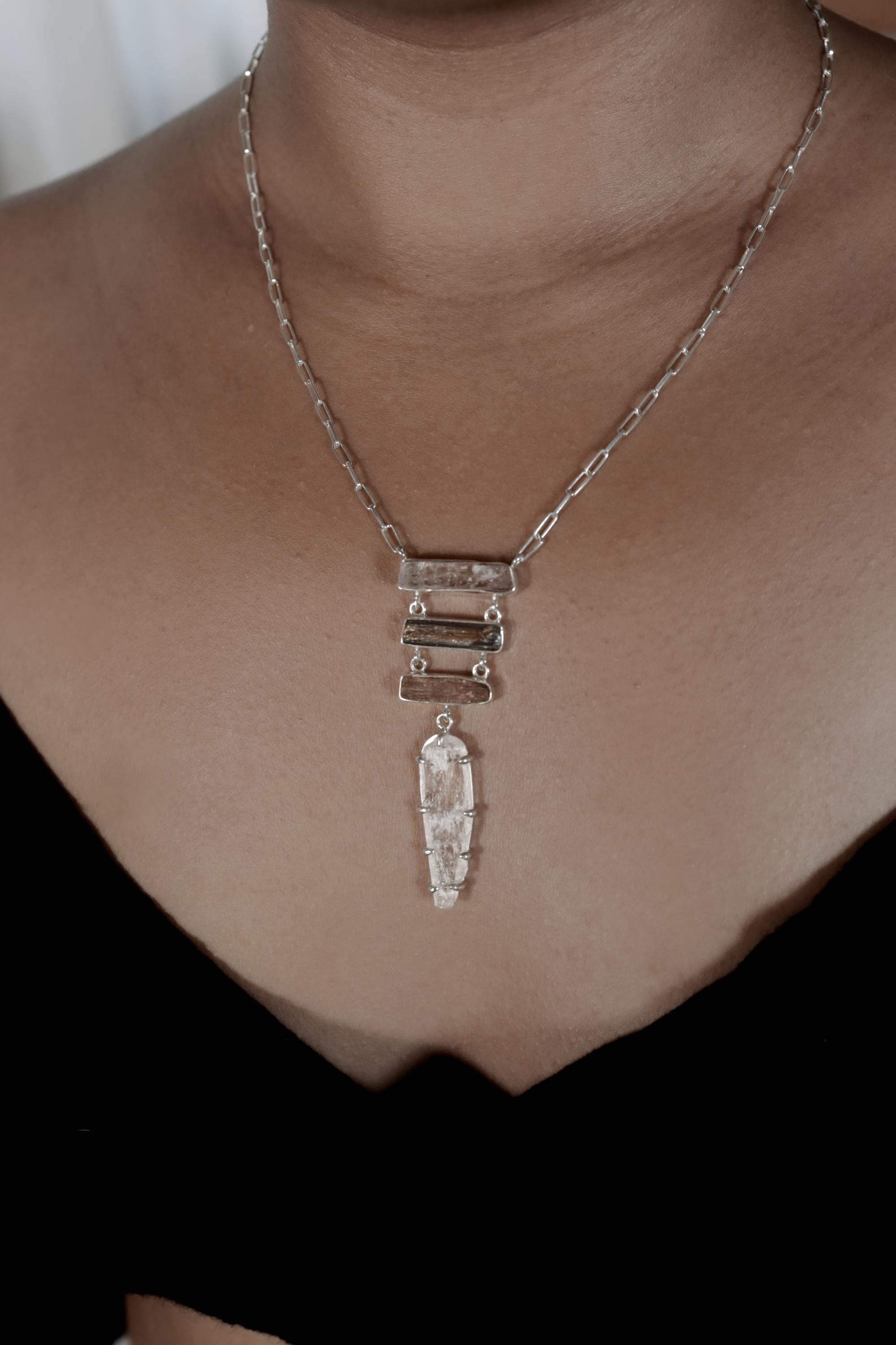 Pink Kunzite, Himalayan Aquamarine & Pink Tourmaline Pendant, Sterling Silver, Spiritual Necklace, Love Energy, Gift for Connection