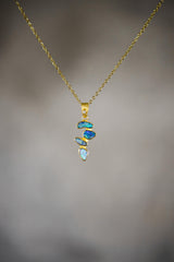 Australian Opal Droplet Pendant: 18k Gold-Plated Zircon, Chakra Jewelry