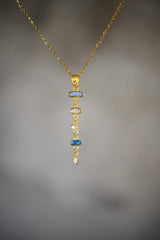 Australian Opal Doublet & Blue Moonstone Pendant With White Zircon, 18k Gold-Plated Sterling Silver, Crystal Necklace, Unique Gift
