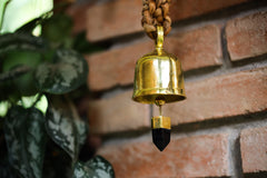 Crystal-accented Hindu Prayer Bell, Bronze with 18k Gold Plating, Large Smoky Quartz Point, Meditation & Spiritual Décor, Unique Gift