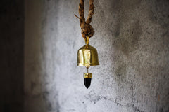 Hindu Prayer Bell, Crystal-accented Large Smoky Quartz Point, Bronze with 18k Gold Plating, Meditation & Spiritual, Christmas Decor
