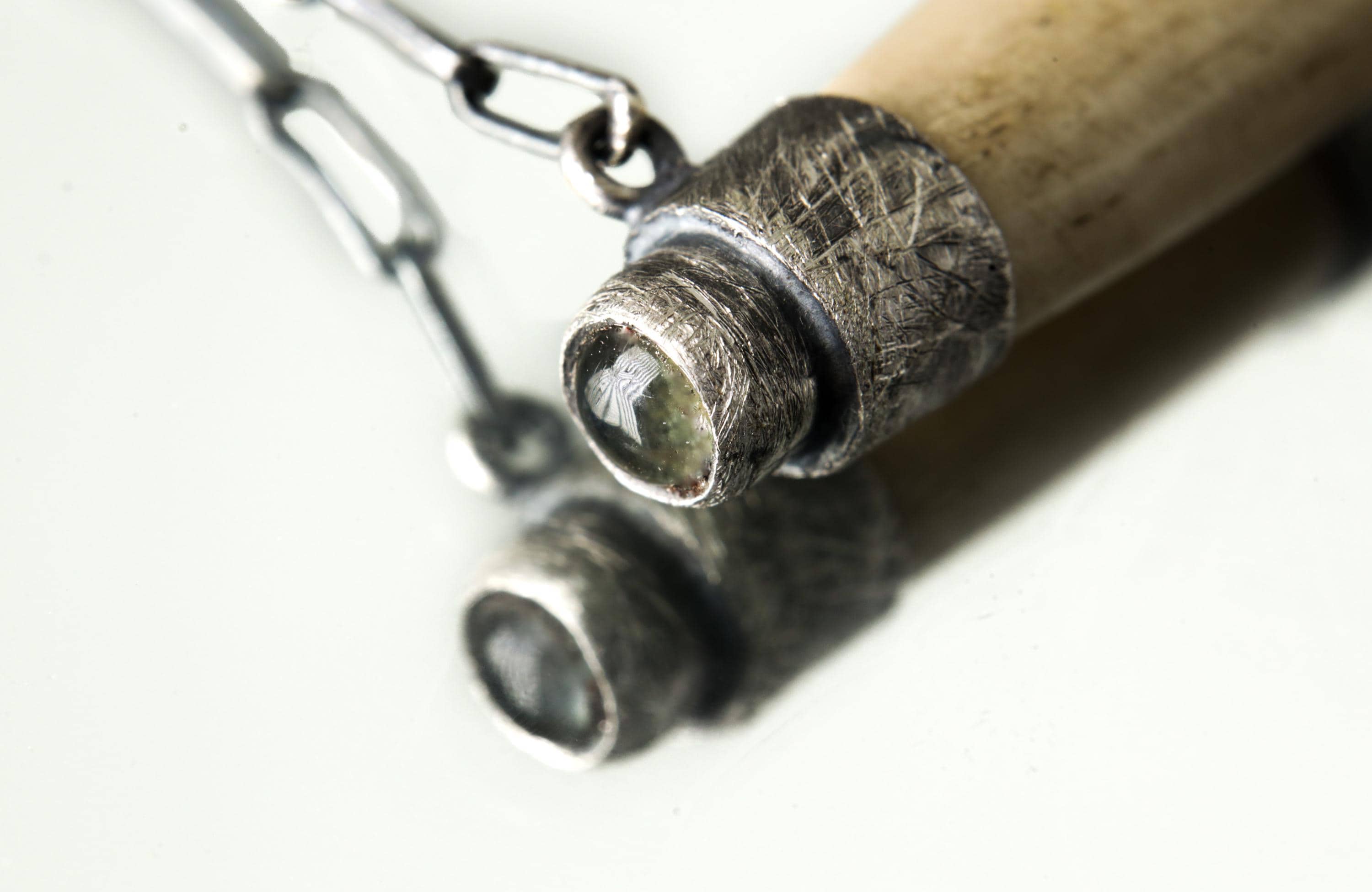 Aquamarine & Rutile Quartz Pendant: Oxidized Sterling Silver Bone