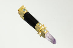 Aquamarine, Black Tourmaline & Vera Cruz Amethyst Pendant, 18k Gold-Plated Sterling Silver, Organic Texture, Spiritual Jewelry, Unique Gift
