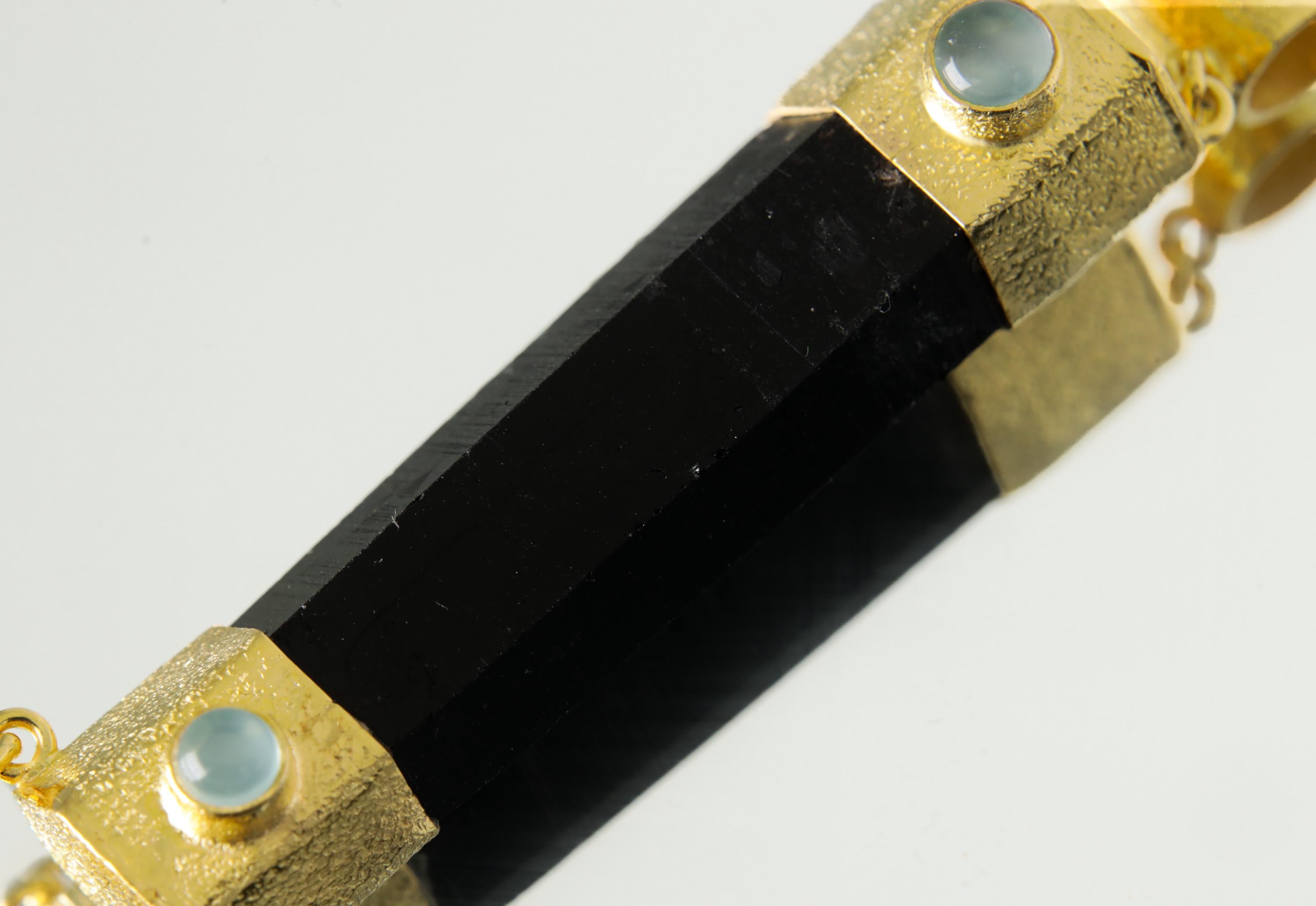Aquamarine, Black Tourmaline & Vera Cruz Amethyst Pendant, 18k Gold-Plated Sterling Silver, Organic Texture, Spiritual Jewelry, Unique Gift