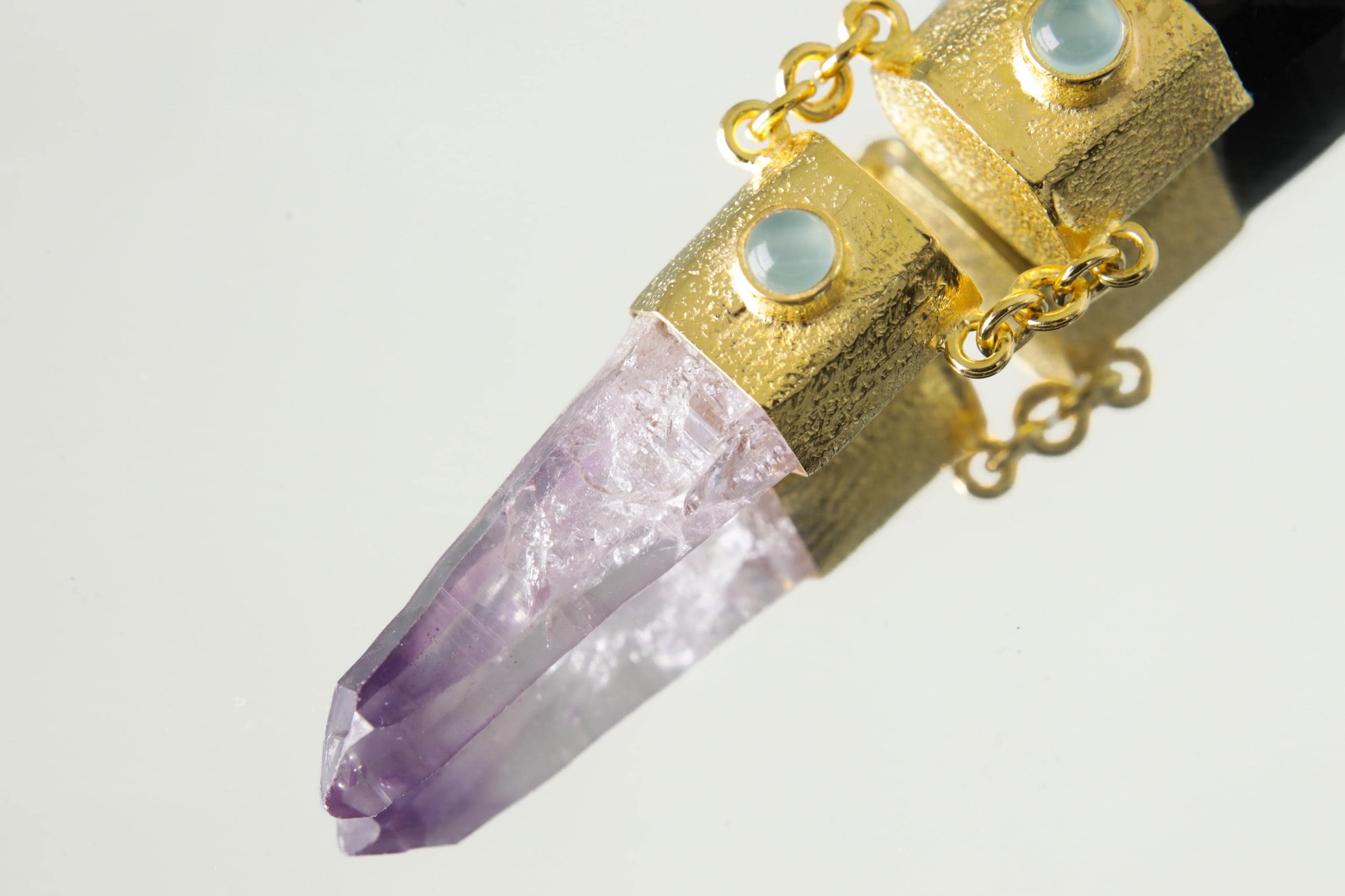 Black Tourmaline Aquamarine Amethyst Pendant 925 Silver 18k Gold Plated Root Throat Crown Chakra Gift