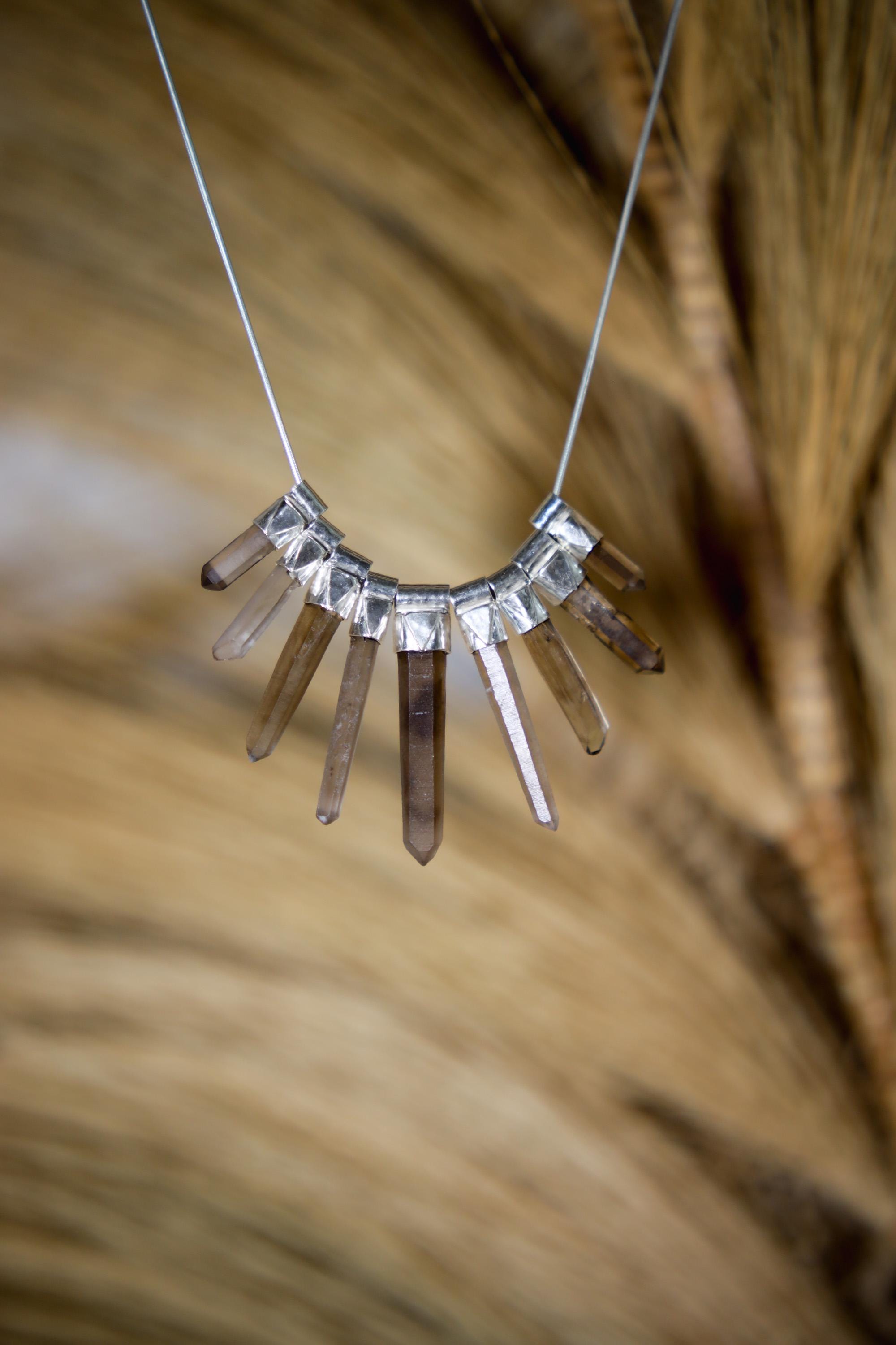 Australian Smoky Citrine Quartz Pendant 925 Sterling Silver Snake Chain Phantom Crystal Stack Jewelry