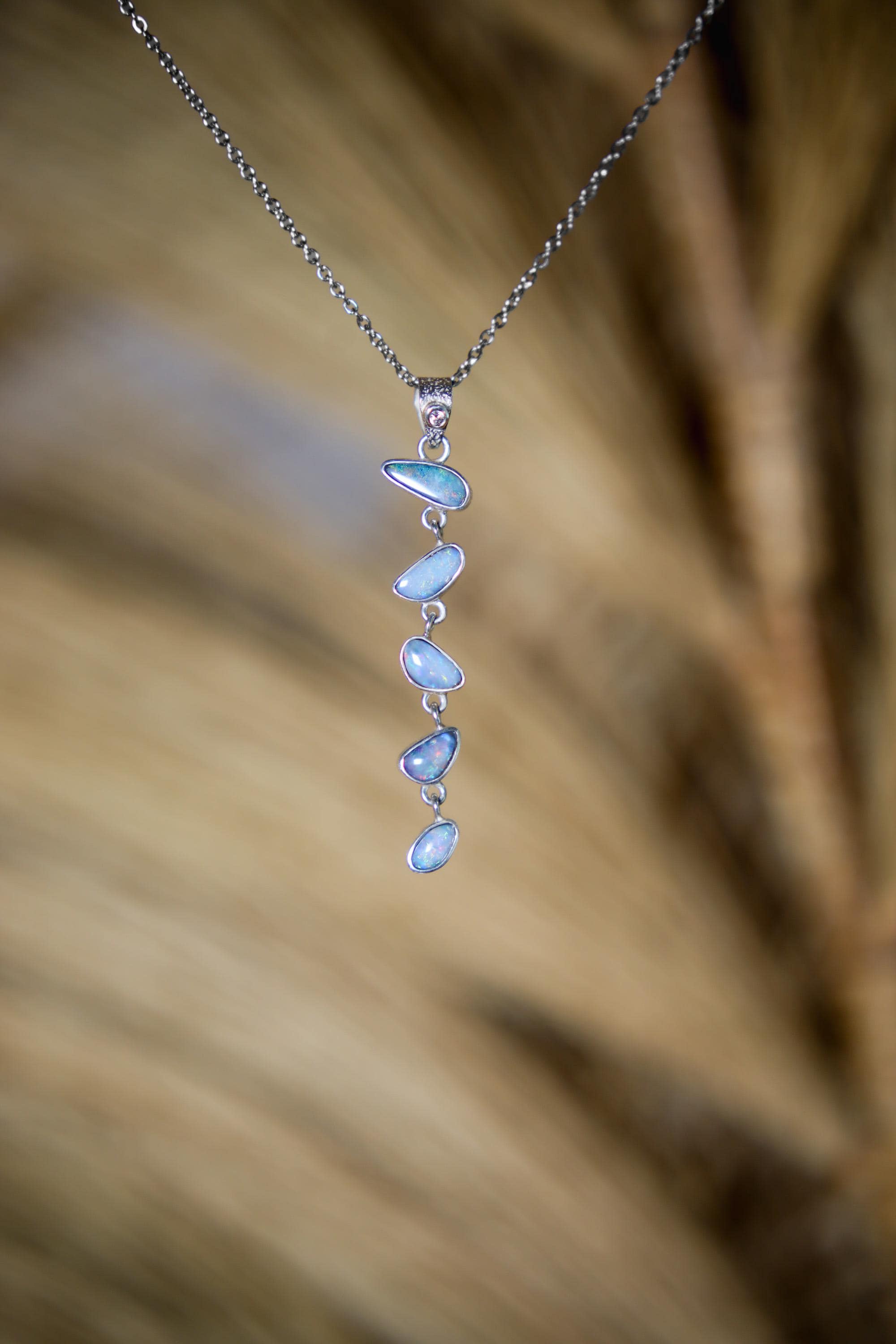 Australian Opal Sterling Silver Pendant: Zircon Accent, Organic Texture