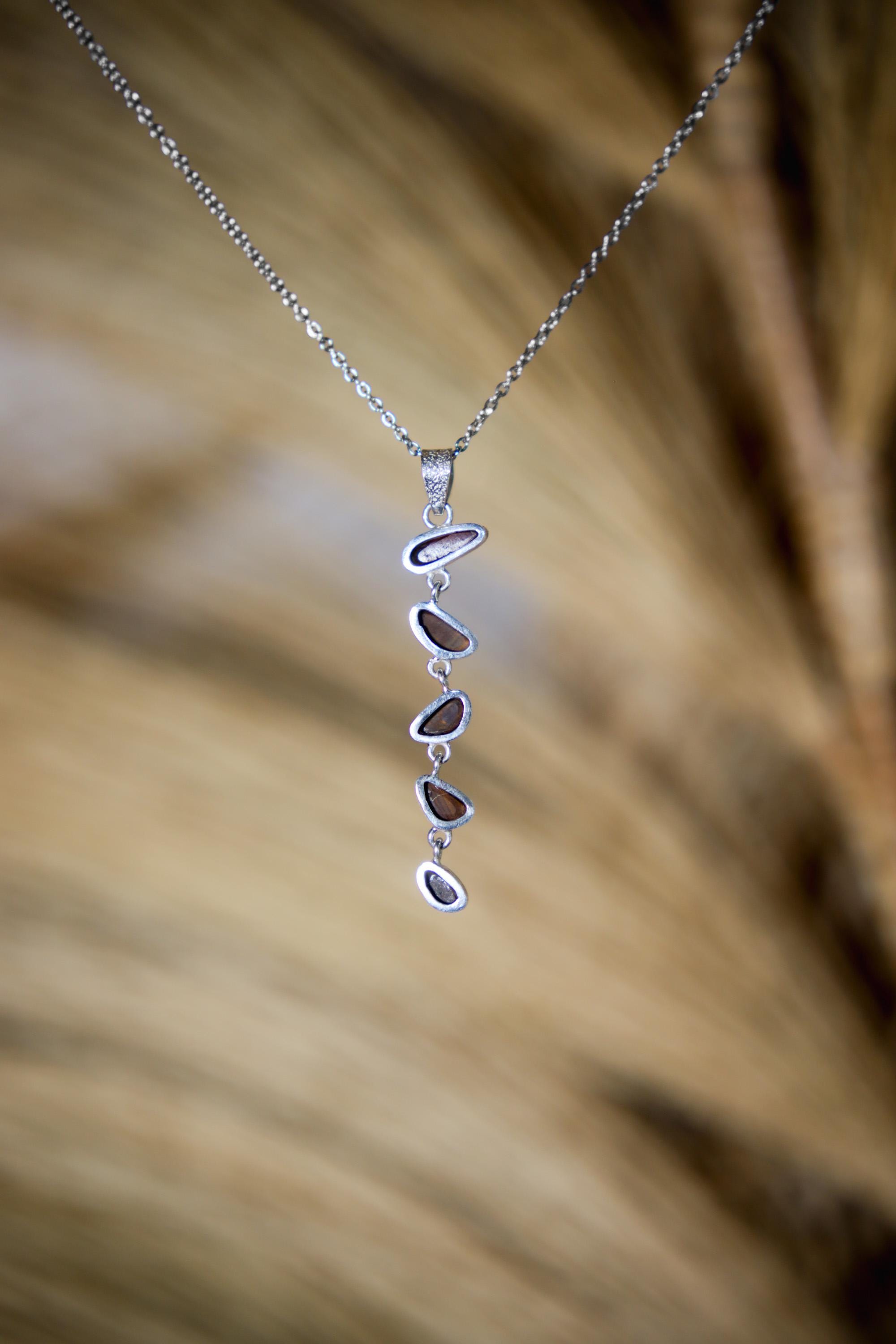 Five Australian Opal Droplet, Faceted Zircon Pendant Sterling Silver Organic Texture Healing Energy, Spiritual Clarity Emotional Balance