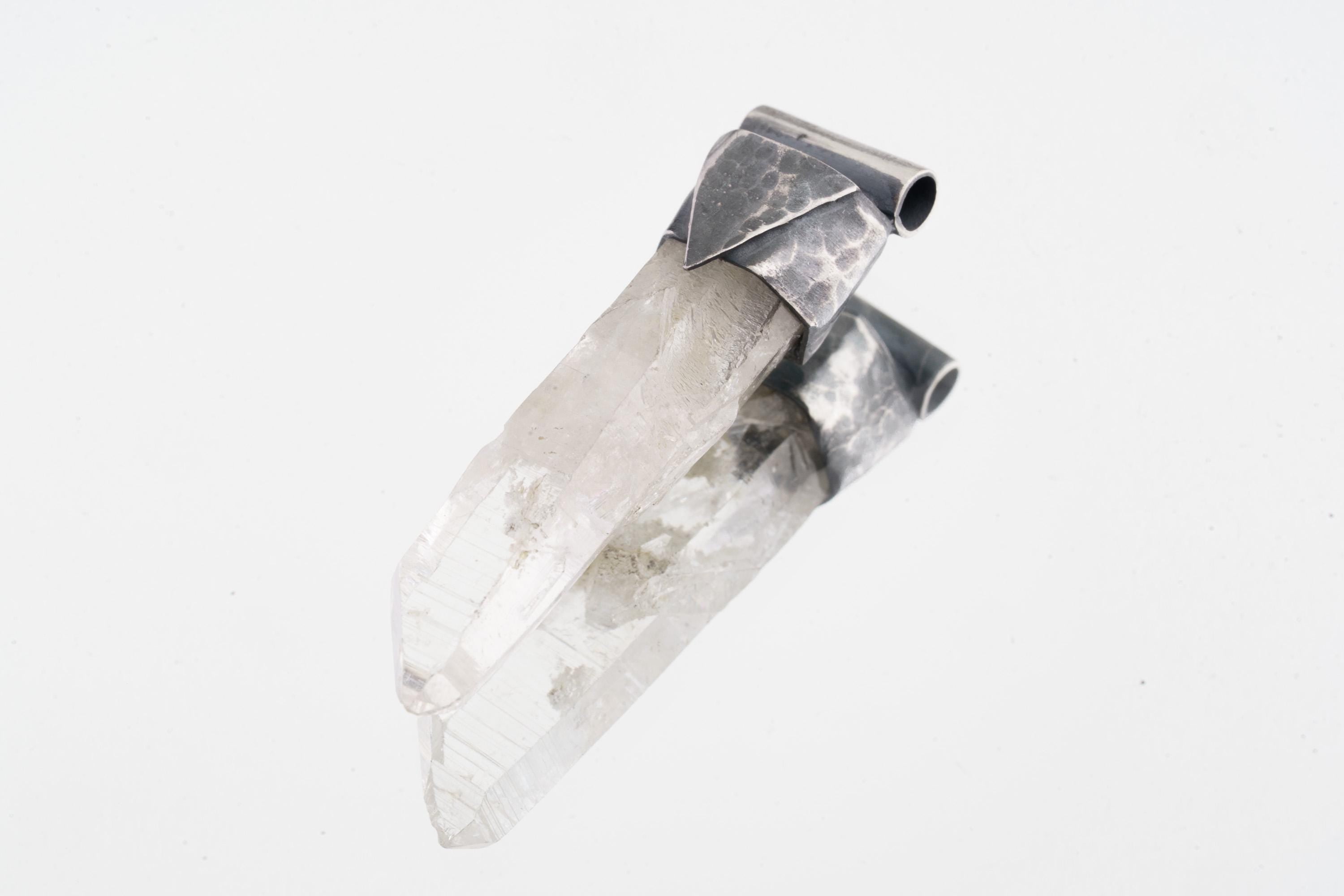 Clear Lemurian Quartz Point Pendant, Oxidized Hammered Sterling Silver, Stackable Crystal Necklace, Crown Chakra, Unique Gift, NO/24