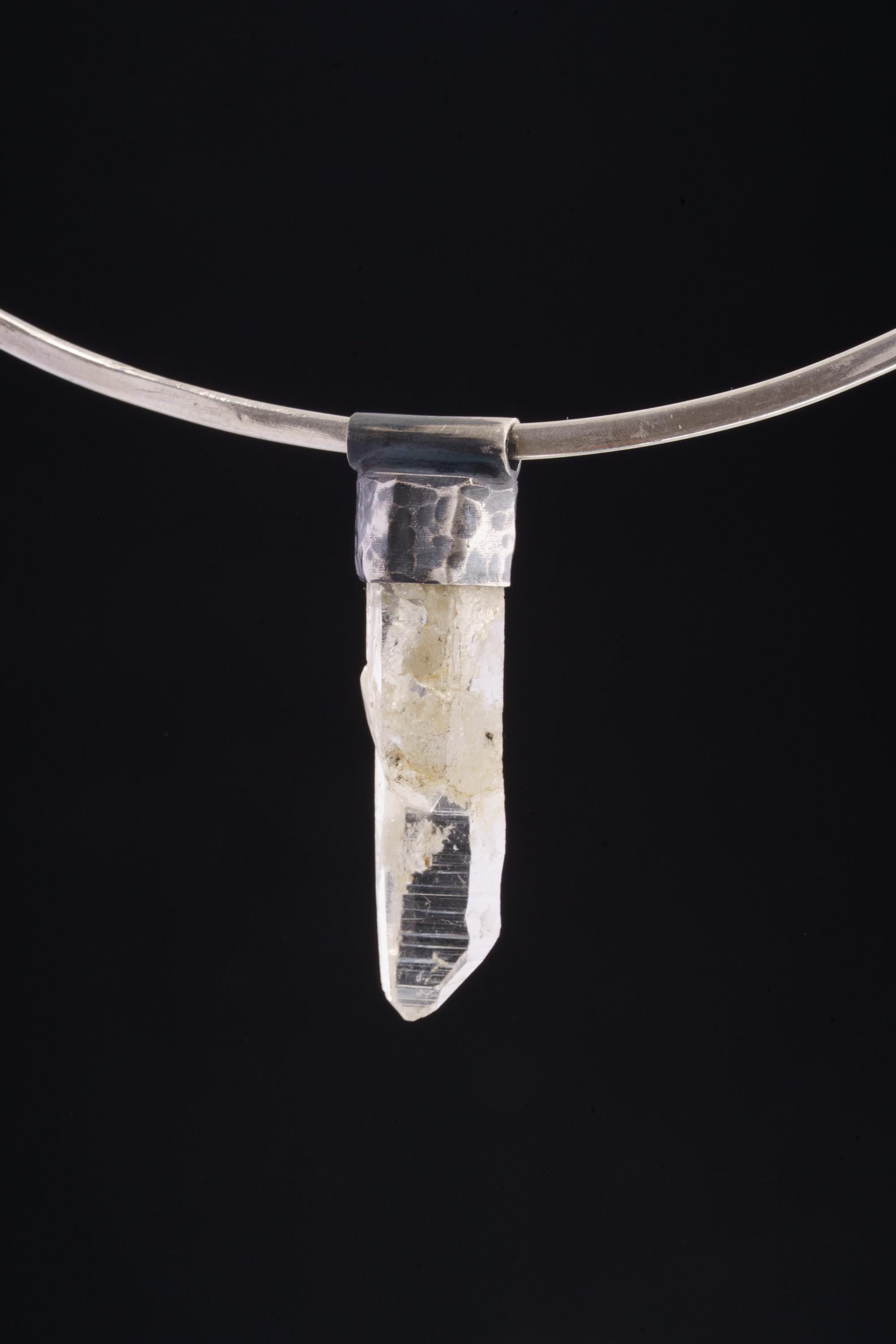 Clear Lemurian Quartz Point Pendant, Oxidized Hammered Sterling Silver, Stackable Crystal Necklace, Crown Chakra, Unique Gift, NO/24
