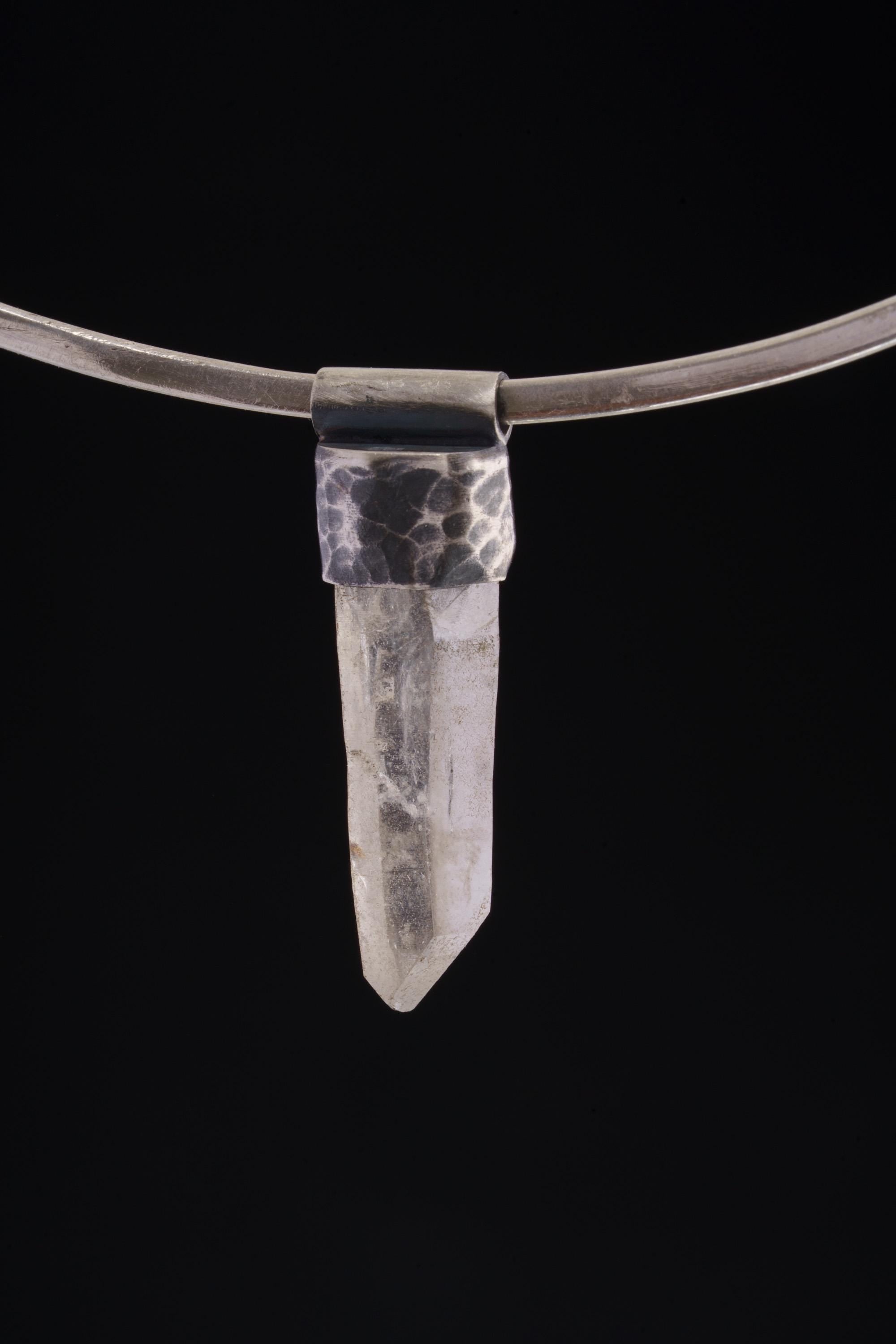 Clear Lemurian Quartz Point Pendant, Oxidized Hammered Sterling Silver, Stackable Crystal Necklace, Crown Chakra, Unique Gift, NO/27