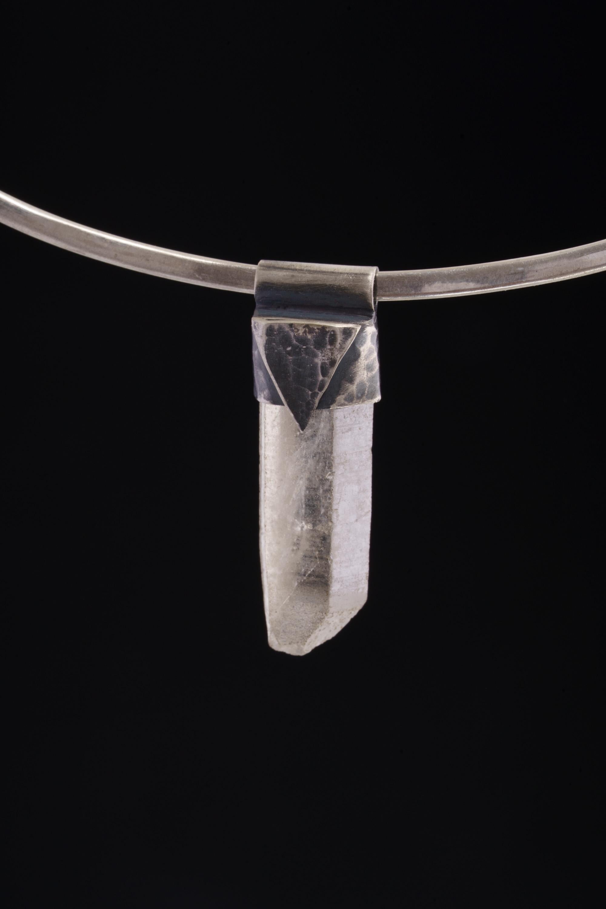 Clear Lemurian Quartz Point Pendant, Oxidized Hammered Sterling Silver, Stackable Crystal Necklace, Crown Chakra, Unique Gift, NO/25