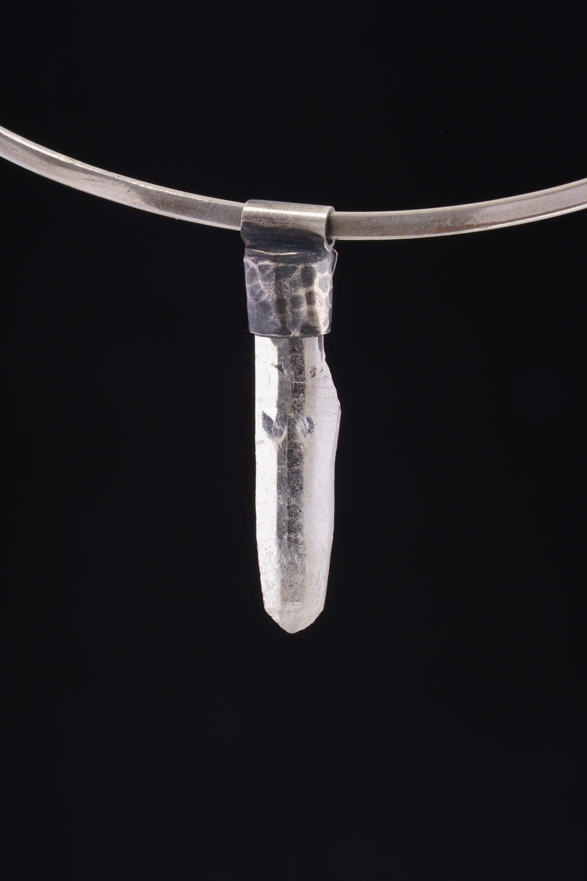 Nepal Inclusion Quartz Stack Pendant 925 Sterling Silver Hammered Texture Meditation Talisman Jewelry
