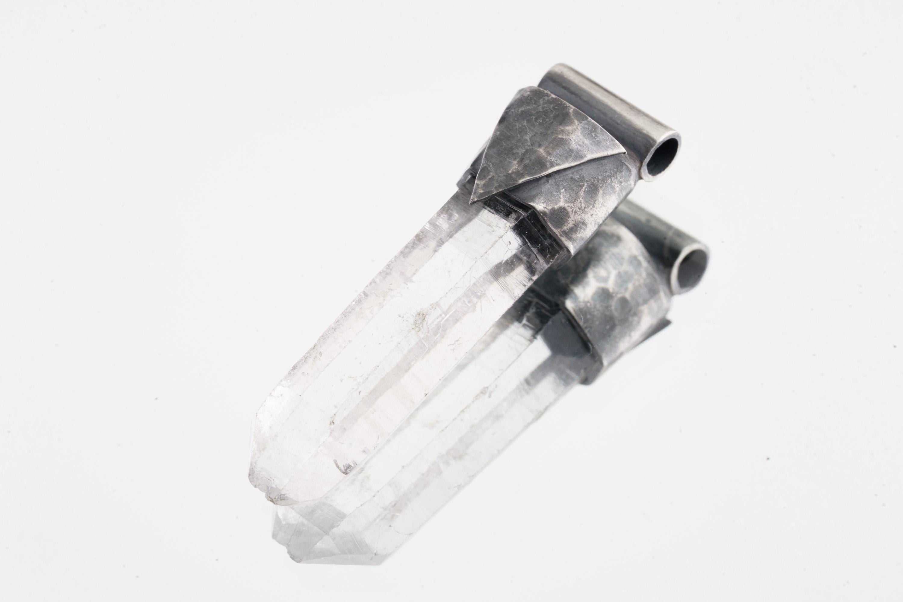 Clear Lemurian Quartz Point Pendant, Oxidized Hammered Sterling Silver, Stackable Crystal Necklace, Crown Chakra, Unique Gift, NO/23