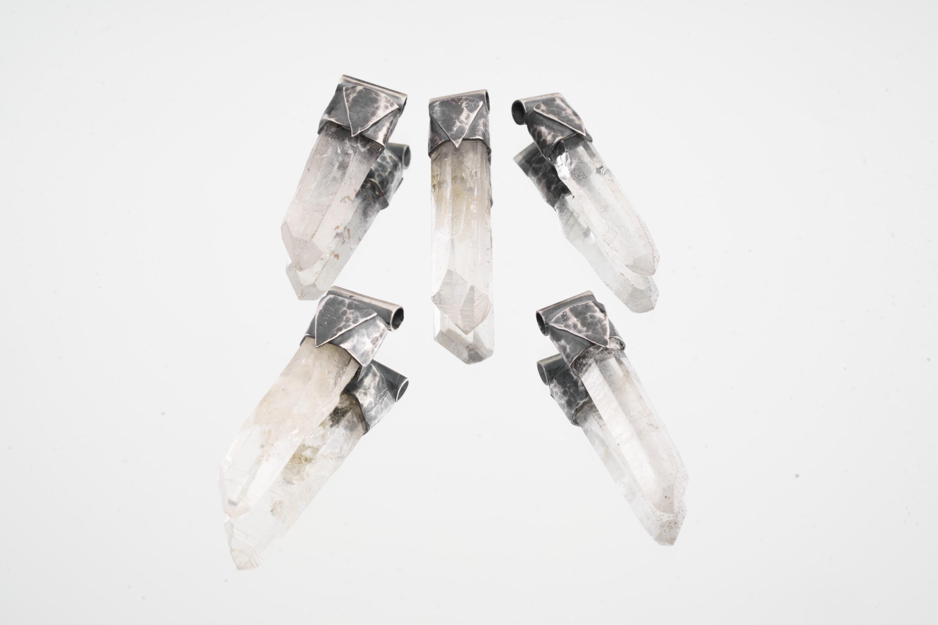 Clear Lemurian Quartz Point Pendant, Oxidized Hammered Sterling Silver, Stackable Crystal Necklace, Crown Chakra, Unique Gift, NO/23