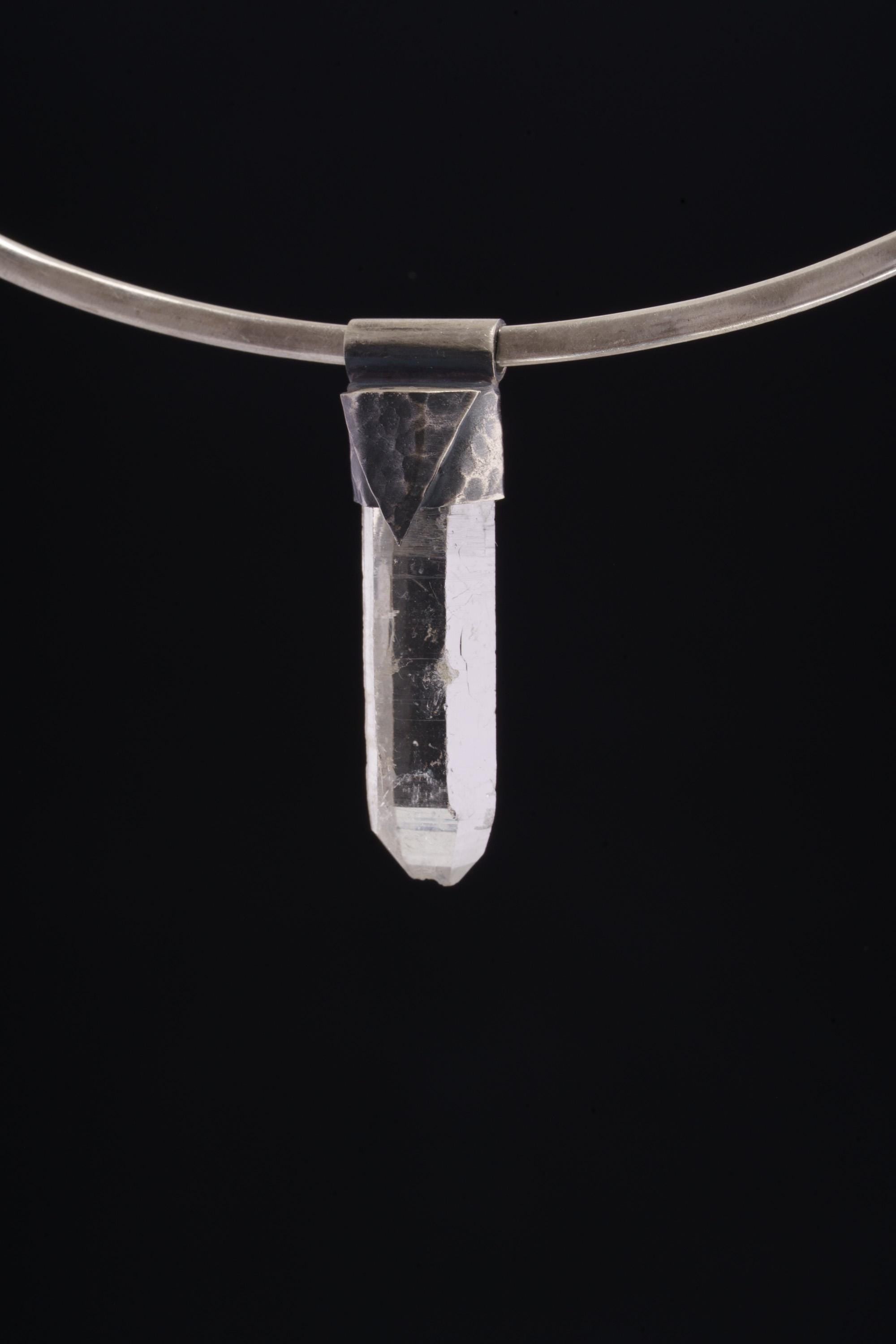 Clear Lemurian Quartz Point Pendant, Oxidized Hammered Sterling Silver, Stackable Crystal Necklace, Crown Chakra, Unique Gift, NO/23