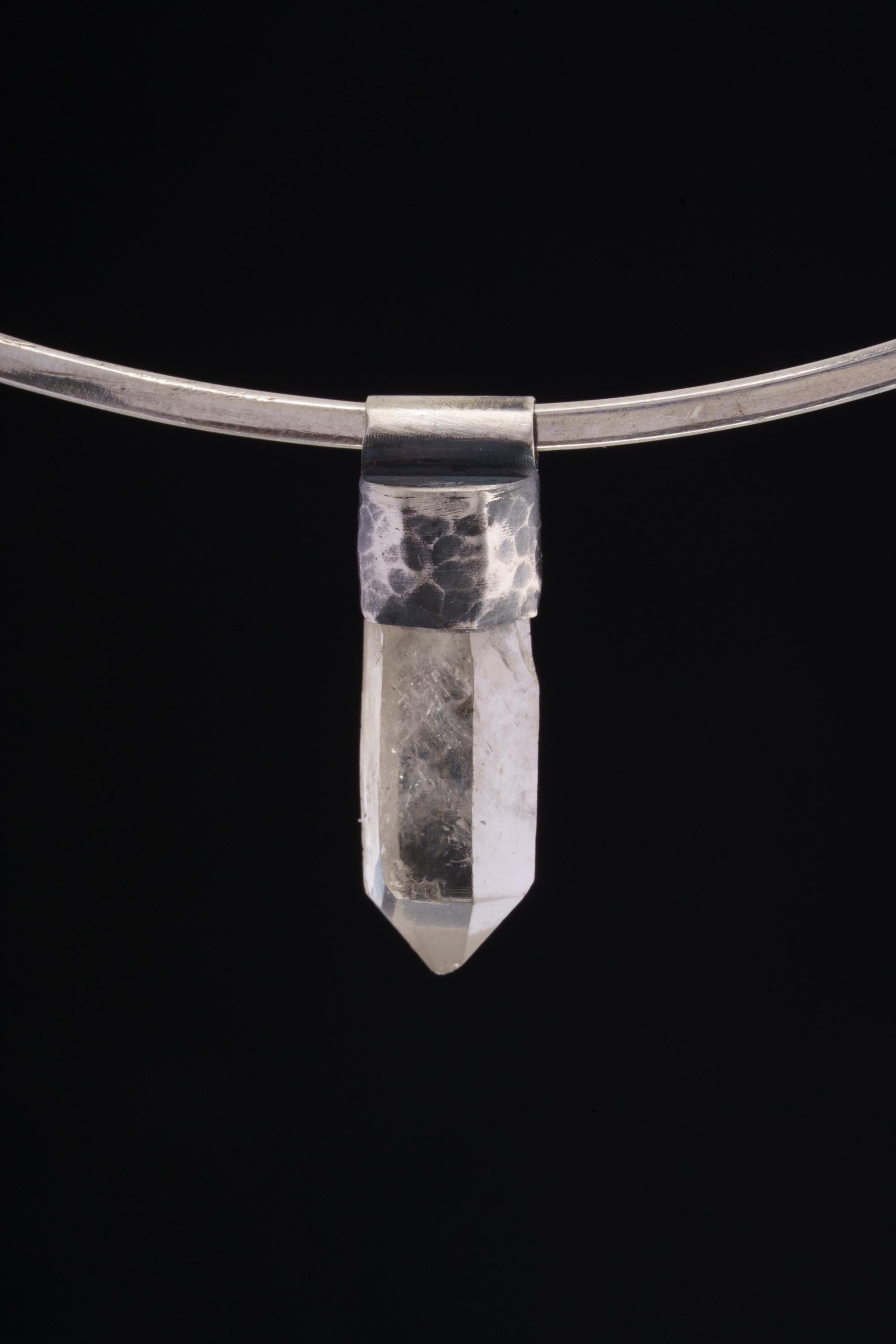 Clear Lemurian Quartz Point Pendant, Oxidized Hammered Sterling Silver, Stackable Crystal Necklace, Crown Chakra, Unique Gift, NO/21
