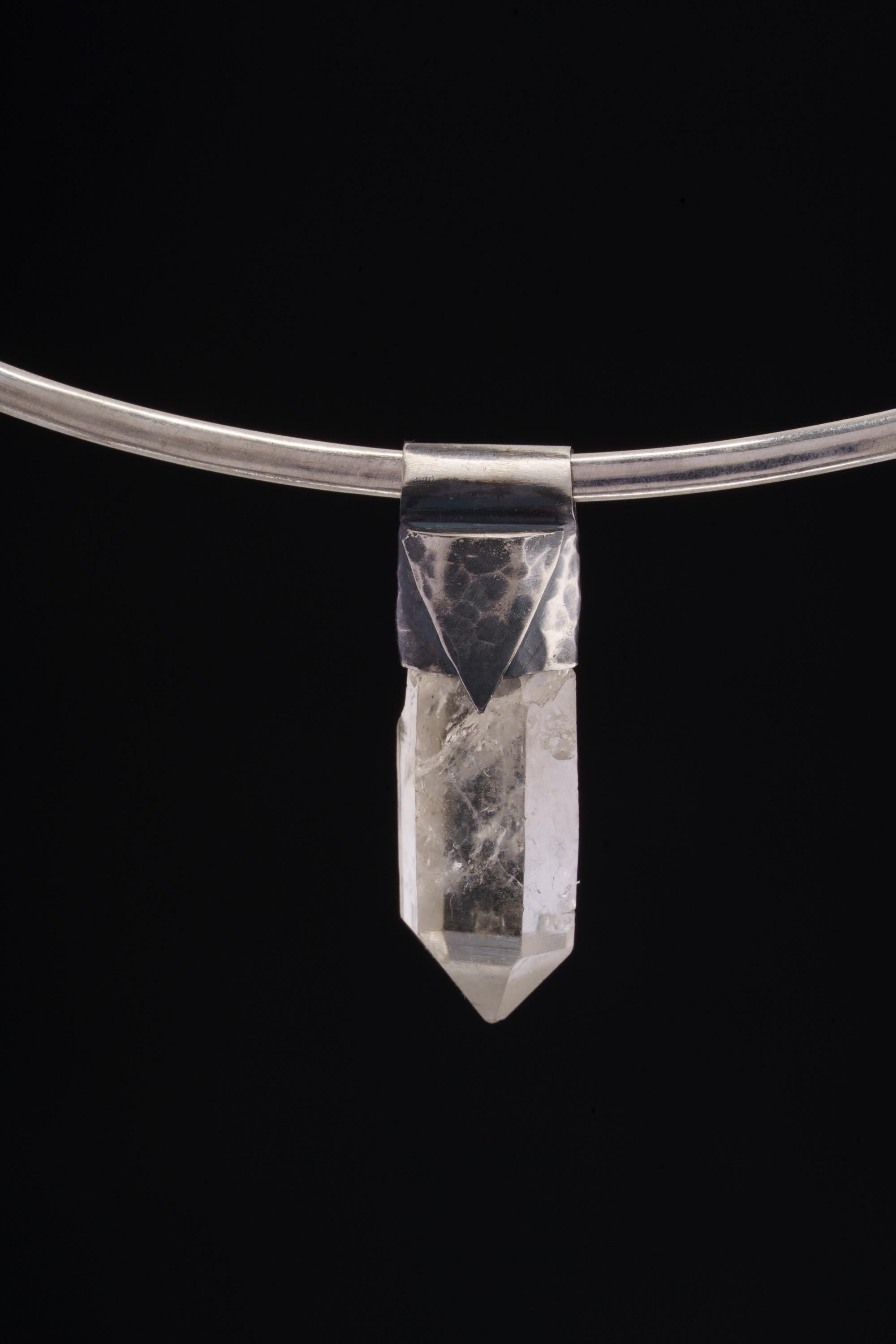 Clear Lemurian Quartz Point Pendant, Oxidized Hammered Sterling Silver, Stackable Crystal Necklace, Crown Chakra, Unique Gift, NO/21