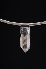 Clear Lemurian Quartz Point Pendant, Oxidized Hammered Sterling Silver, Stackable Crystal Necklace, Crown Chakra, Unique Gift, NO/21