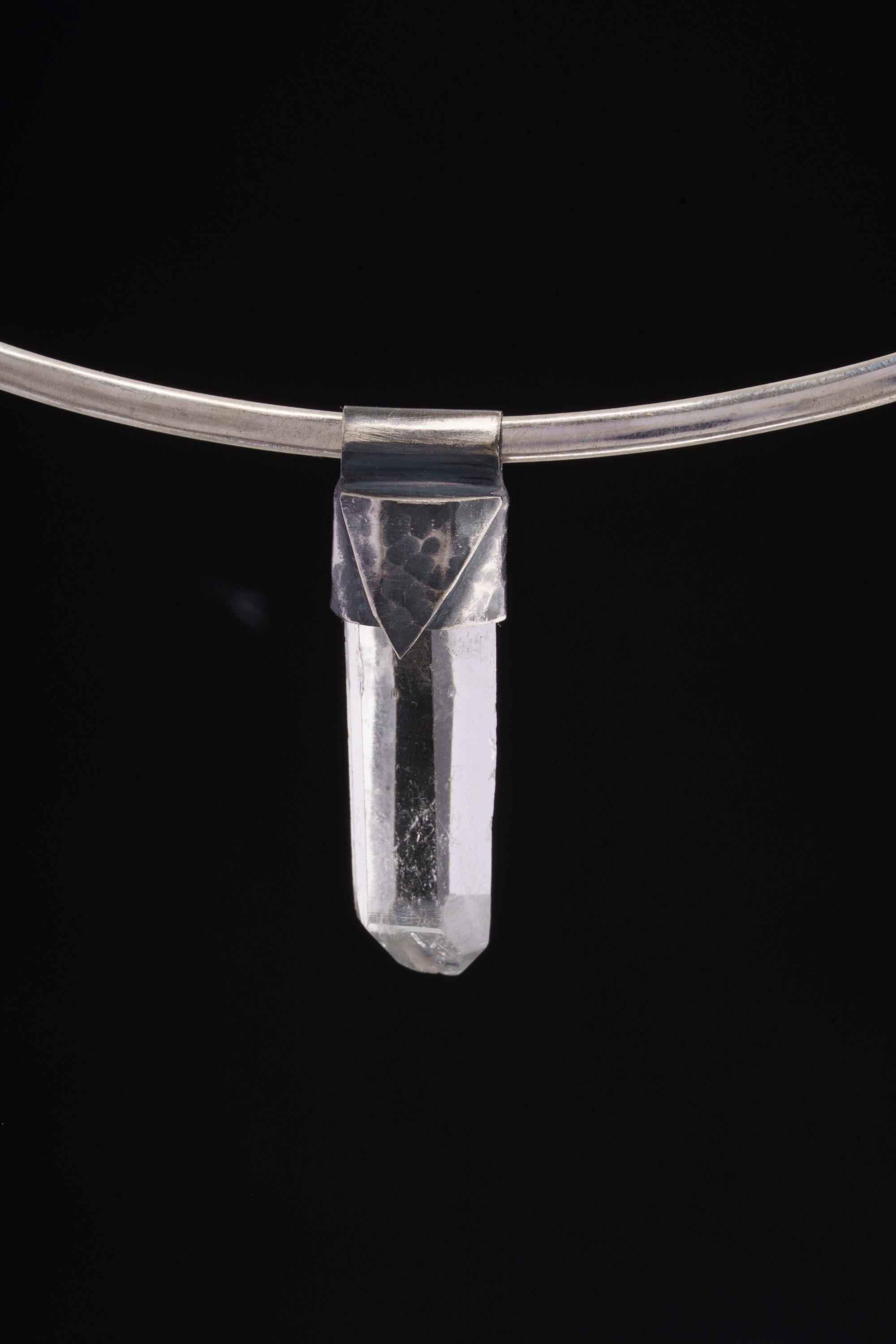 Clear Lemurian Quartz Point Pendant, Oxidized Hammered Sterling Silver, Stackable Crystal Necklace, Crown Chakra, Unique Gift, NO/26