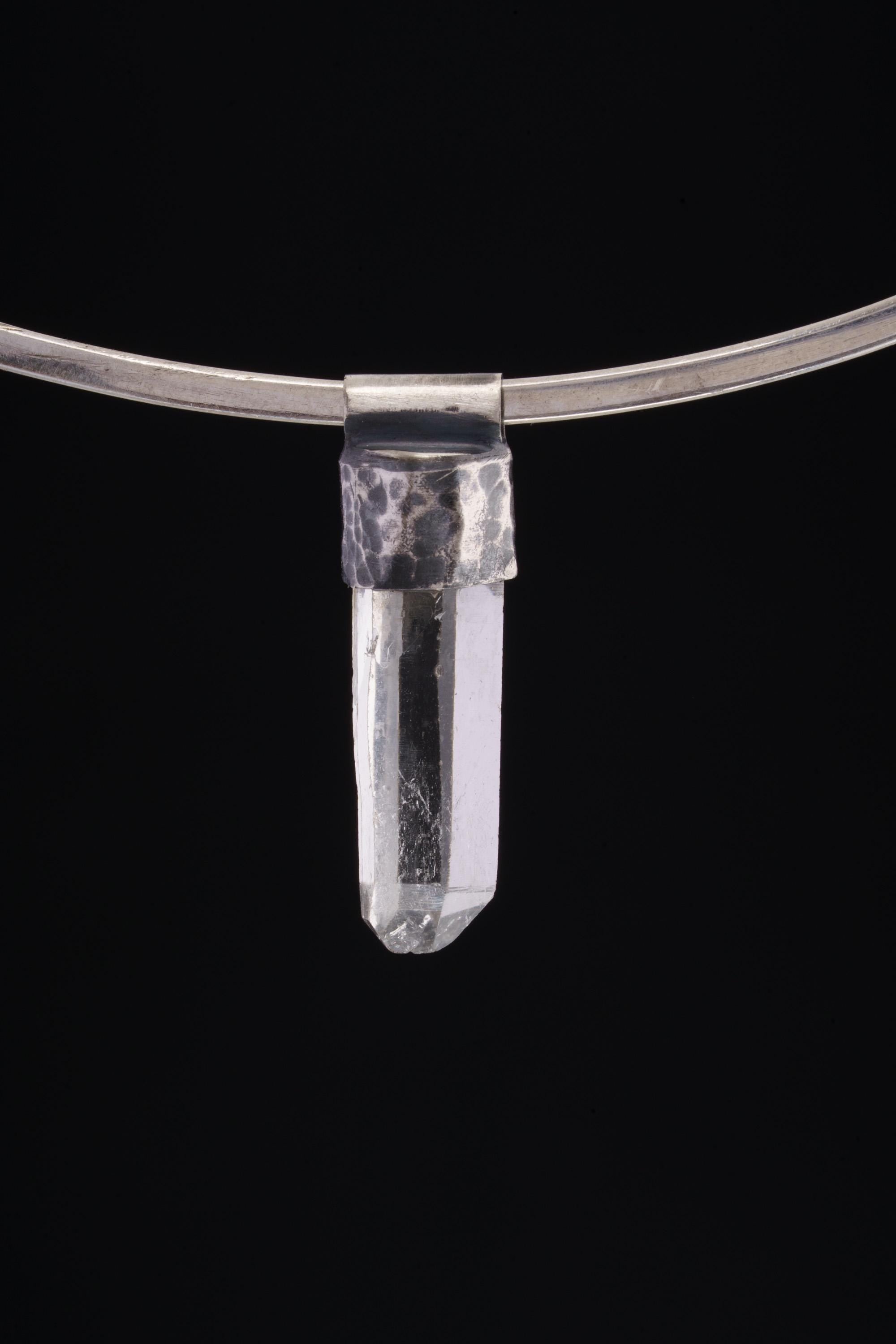Clear Lemurian Quartz Point Pendant, Oxidized Hammered Sterling Silver, Stackable Crystal Necklace, Crown Chakra, Unique Gift, NO/26