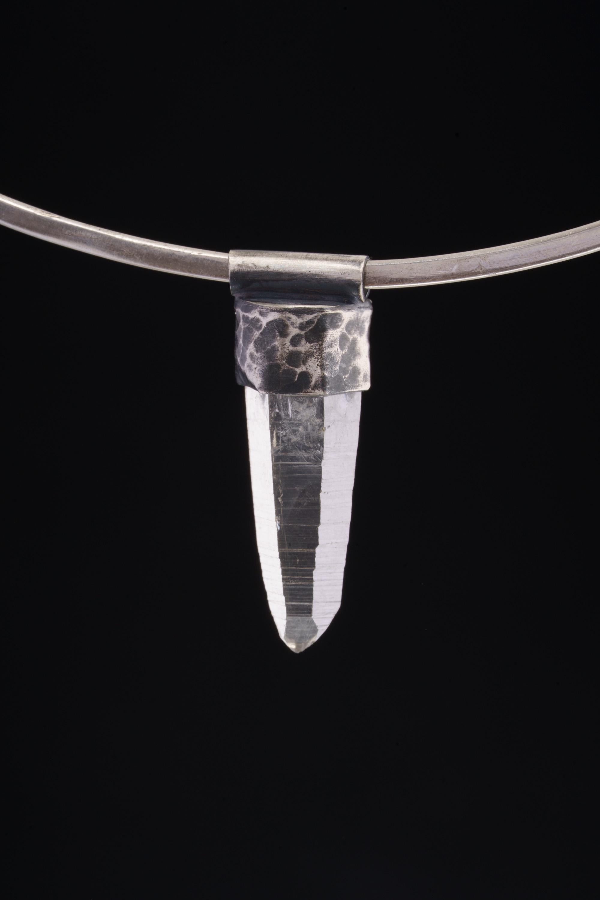 Clear Lemurian Quartz Point Pendant, Oxidized Hammered Sterling Silver, Stackable Crystal Necklace, Crown Chakra, Unique Gift, NO/13