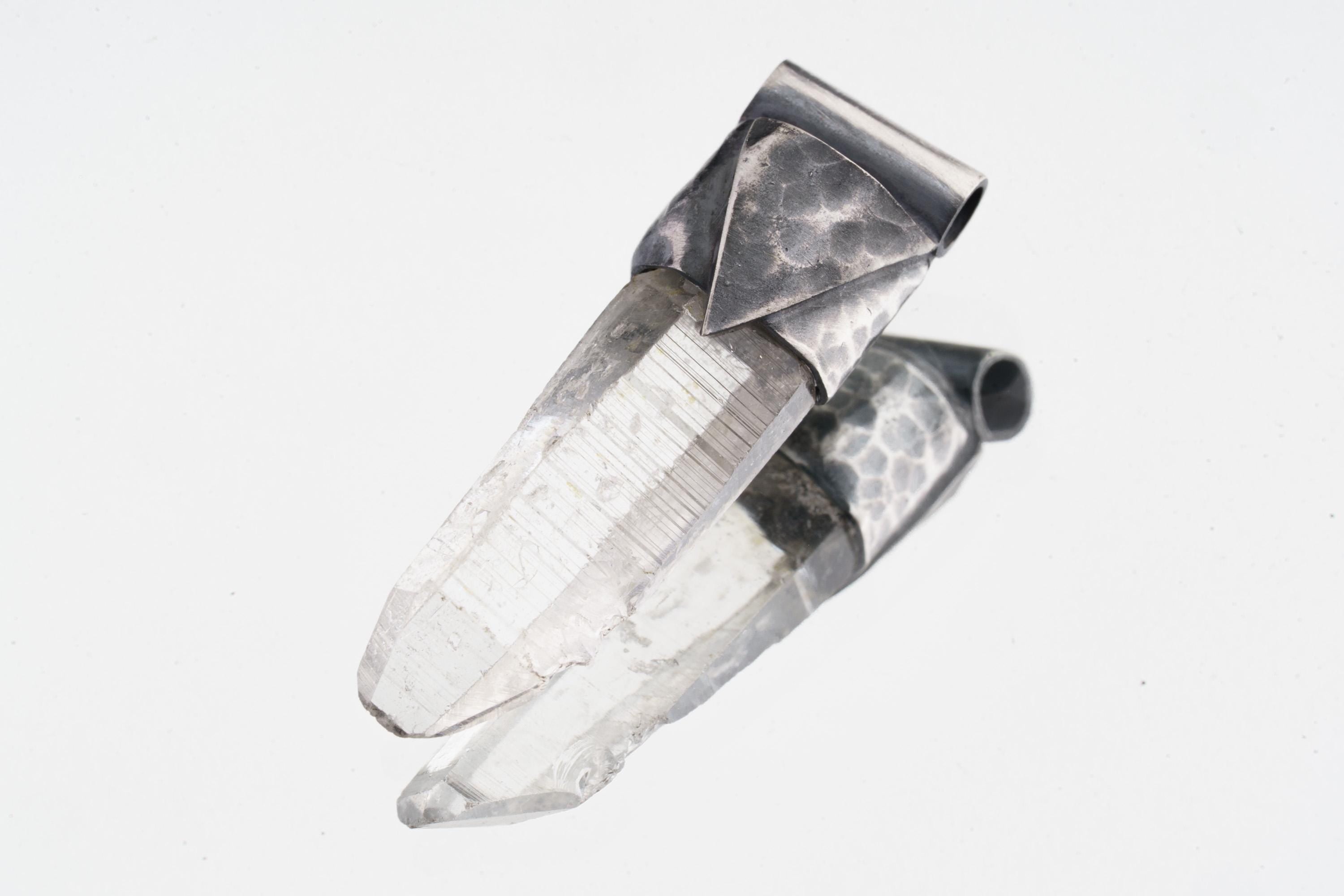 Clear Lemurian Quartz Point Pendant, Oxidized Hammered Sterling Silver, Stackable Crystal Necklace, Crown Chakra, Unique Gift, NO/11