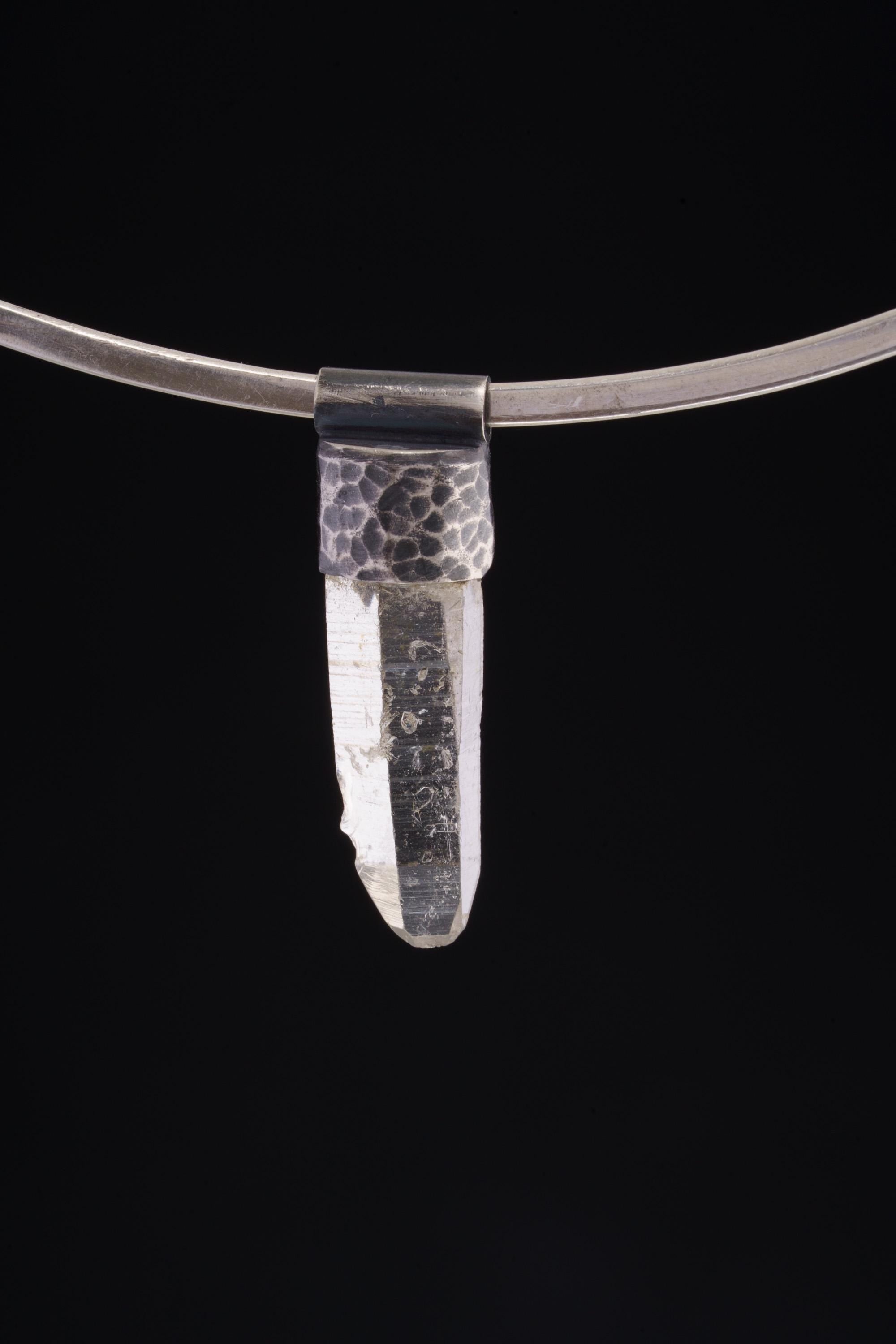 Clear Lemurian Quartz Point Pendant, Oxidized Hammered Sterling Silver, Stackable Crystal Necklace, Crown Chakra, Unique Gift, NO/11