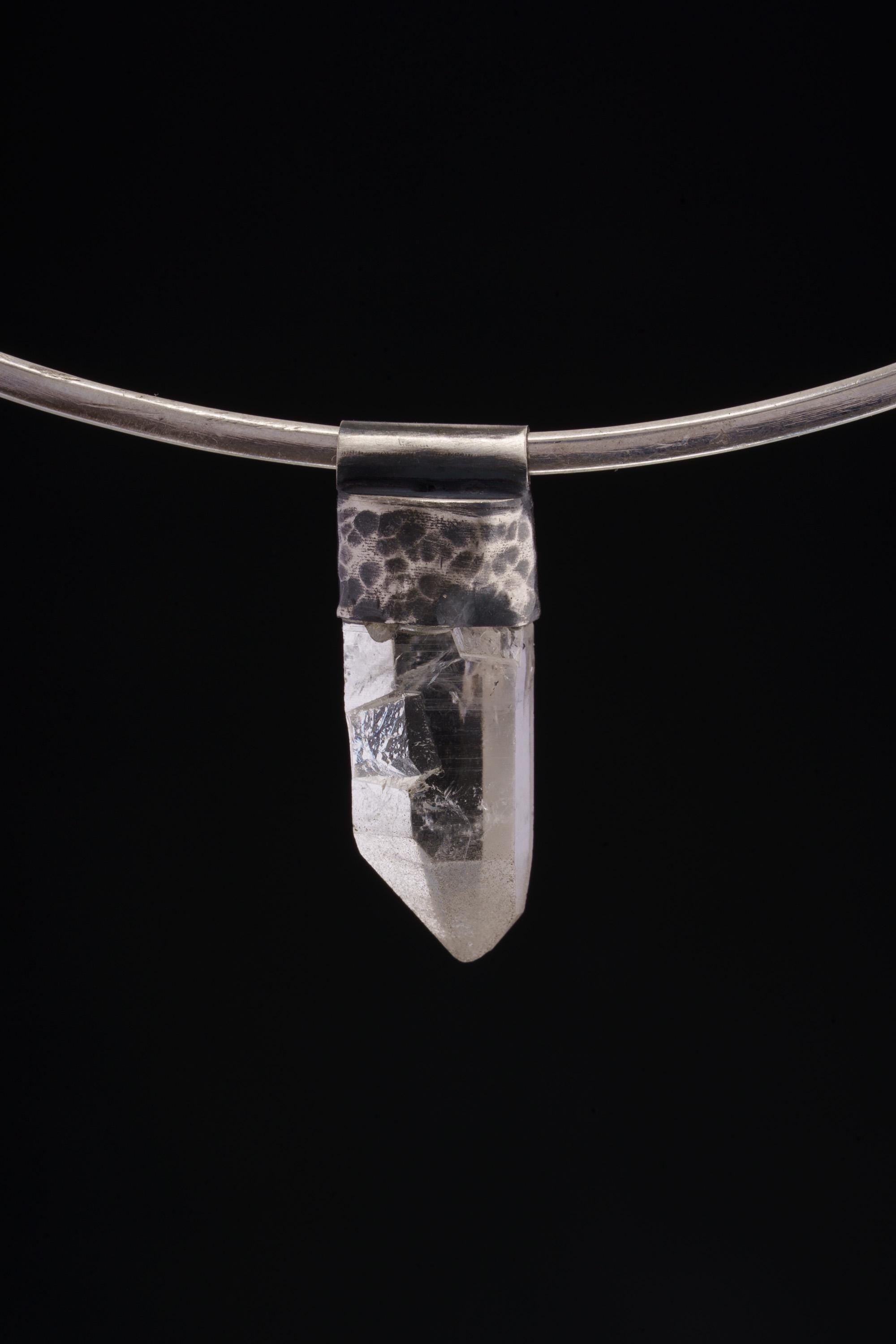 Clear Lemurian Quartz Point Pendant, Oxidized Hammered Sterling Silver, Stackable Crystal Necklace, Crown Chakra, Unique Gift, NO/10
