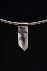 Clear Lemurian Quartz Point Pendant, Oxidized Hammered Sterling Silver, Stackable Crystal Necklace, Crown Chakra, Unique Gift, NO/10