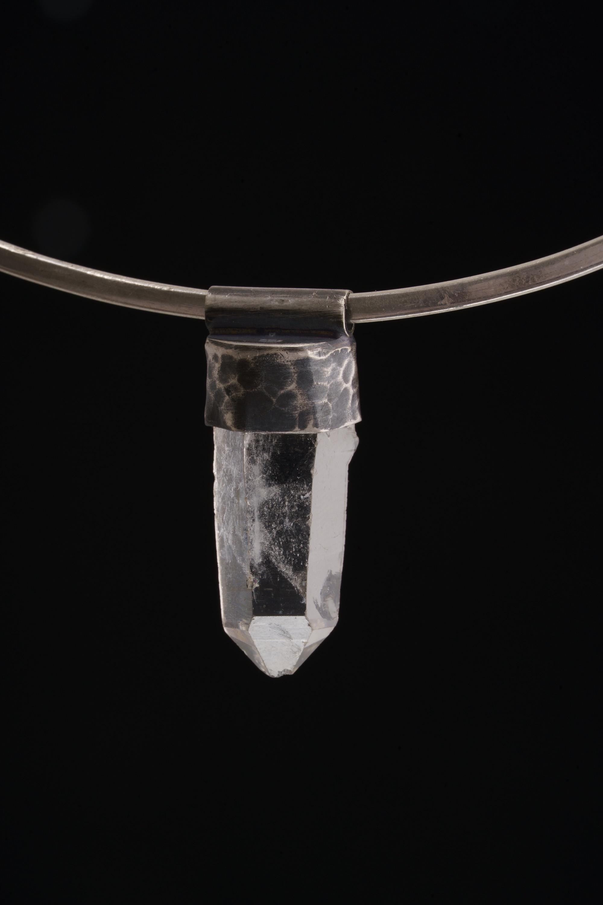 Clear Lemurian Quartz Point Pendant, Oxidized Hammered Sterling Silver, Stackable Crystal Necklace, Crown Chakra, Unique Gift, NO/19