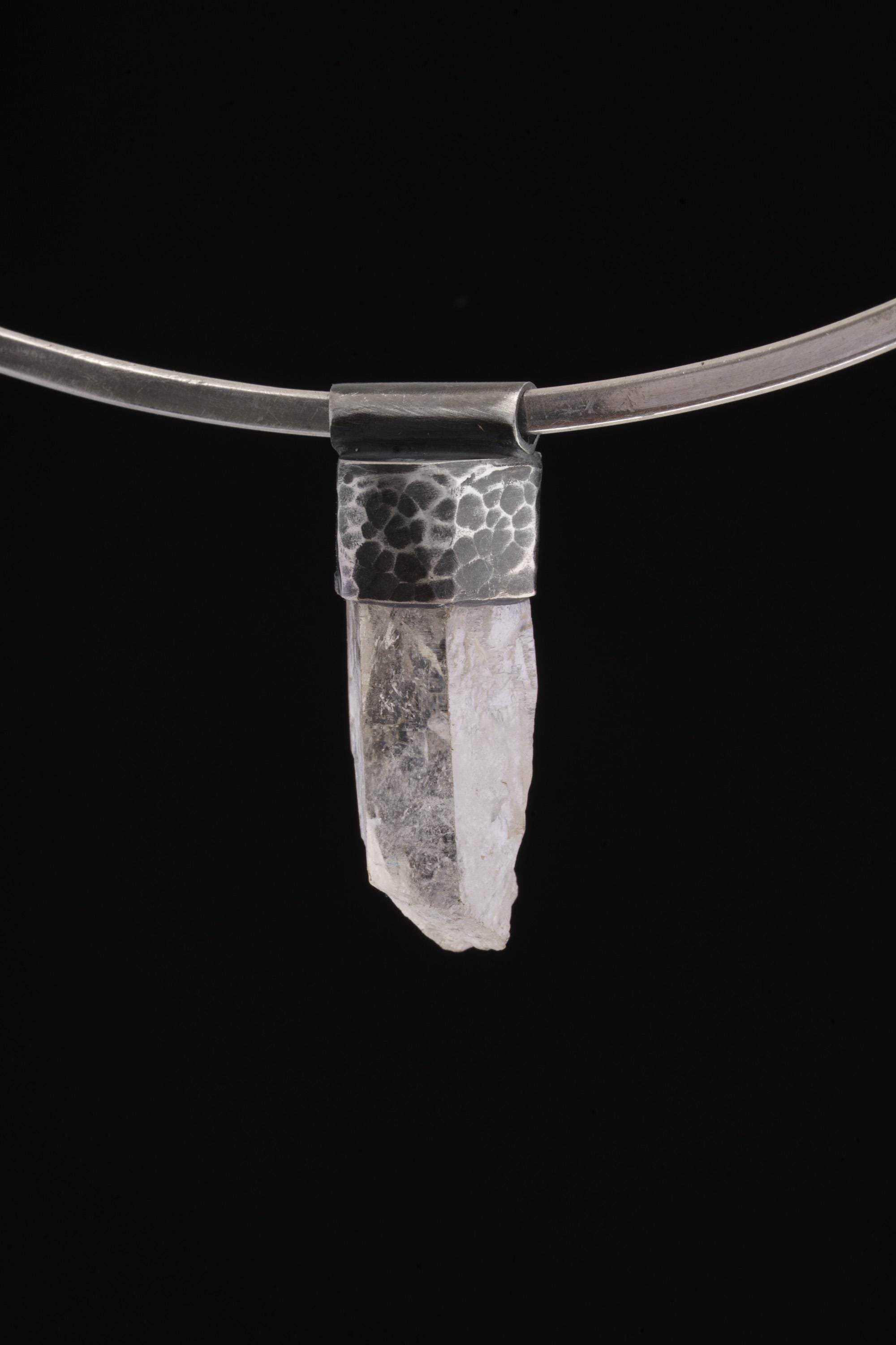 Clear Lemurian Quartz Point Pendant, Oxidized Hammered Sterling Silver, Stackable Crystal Necklace, Crown Chakra, Unique Gift, NO/04