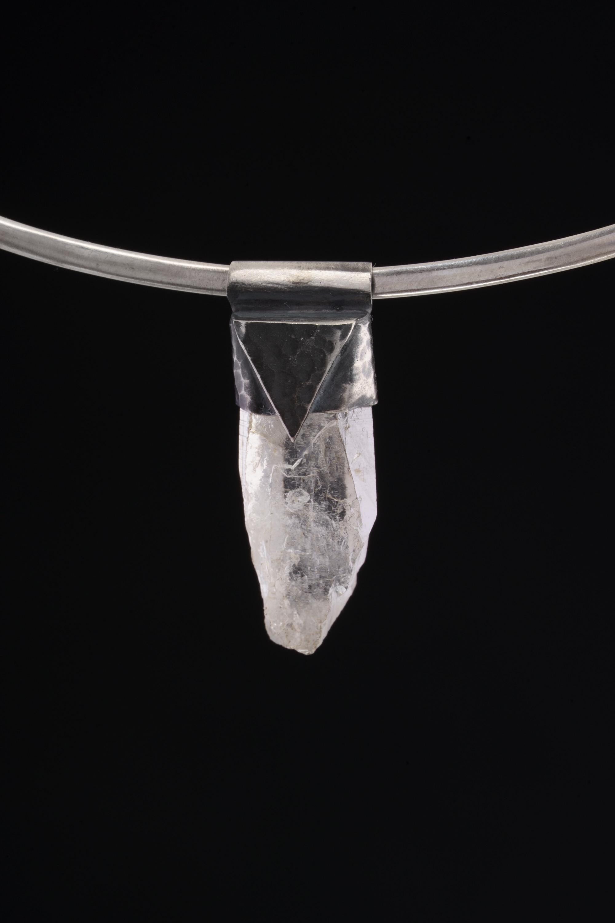 Clear Lemurian Quartz Point Pendant, Oxidized Hammered Sterling Silver, Stackable Crystal Necklace, Crown Chakra, Unique Gift, NO/04