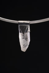 Clear Lemurian Quartz Point Pendant, Oxidized Hammered Sterling Silver, Stackable Crystal Necklace, Crown Chakra, Unique Gift, NO/04