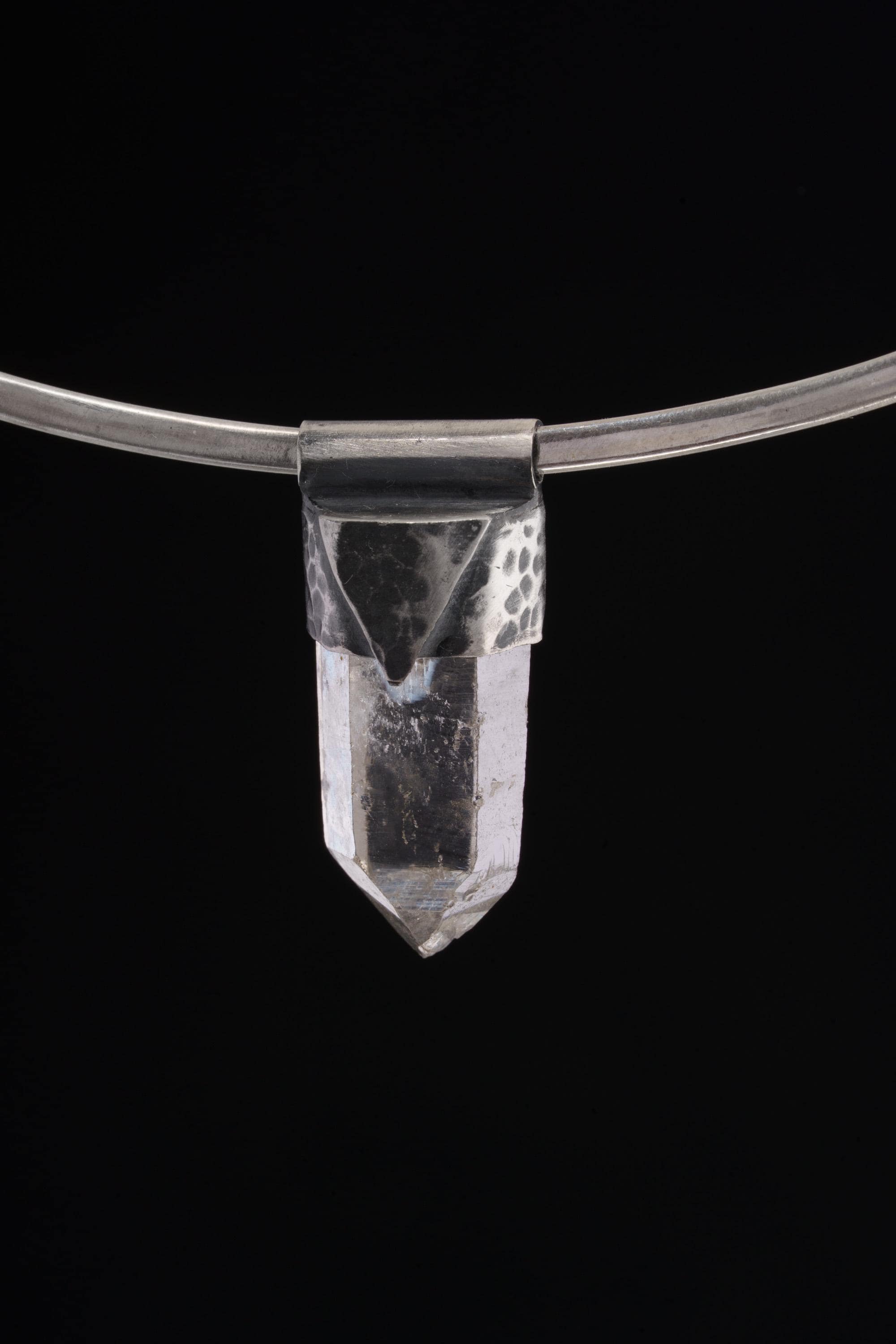 Clear Lemurian Quartz Point Pendant, Oxidized Hammered Sterling Silver, Stackable Crystal Necklace, Crown Chakra, Unique Gift, NO/03