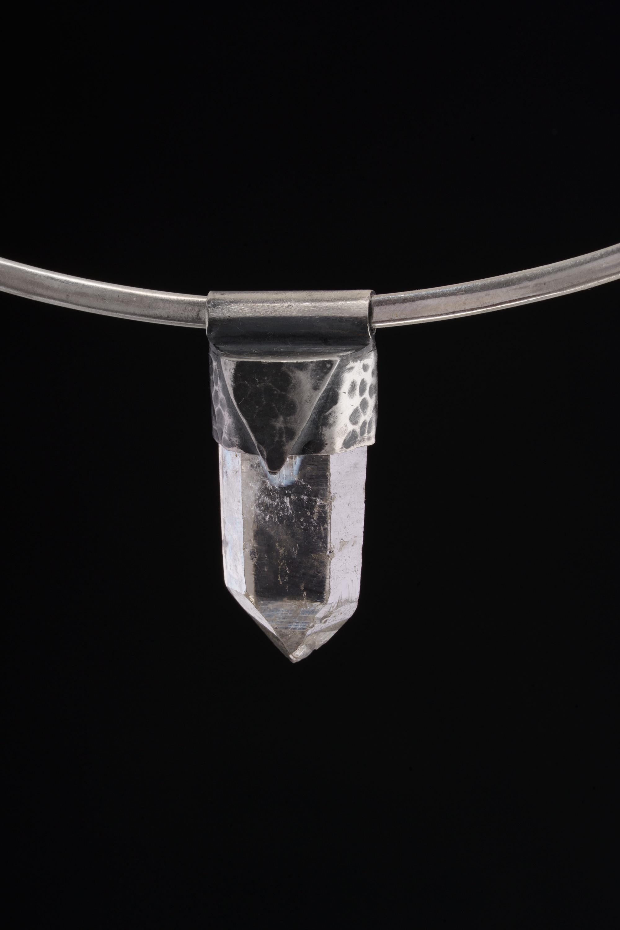 Lemurian Quartz Point Pendant: Oxidized Sterling Silver, Crown Chakra Necklace