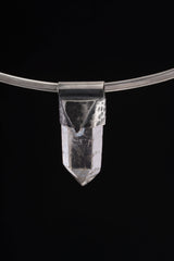Clear Lemurian Quartz Point Pendant, Oxidized Hammered Sterling Silver, Stackable Crystal Necklace, Crown Chakra, Unique Gift, NO/03
