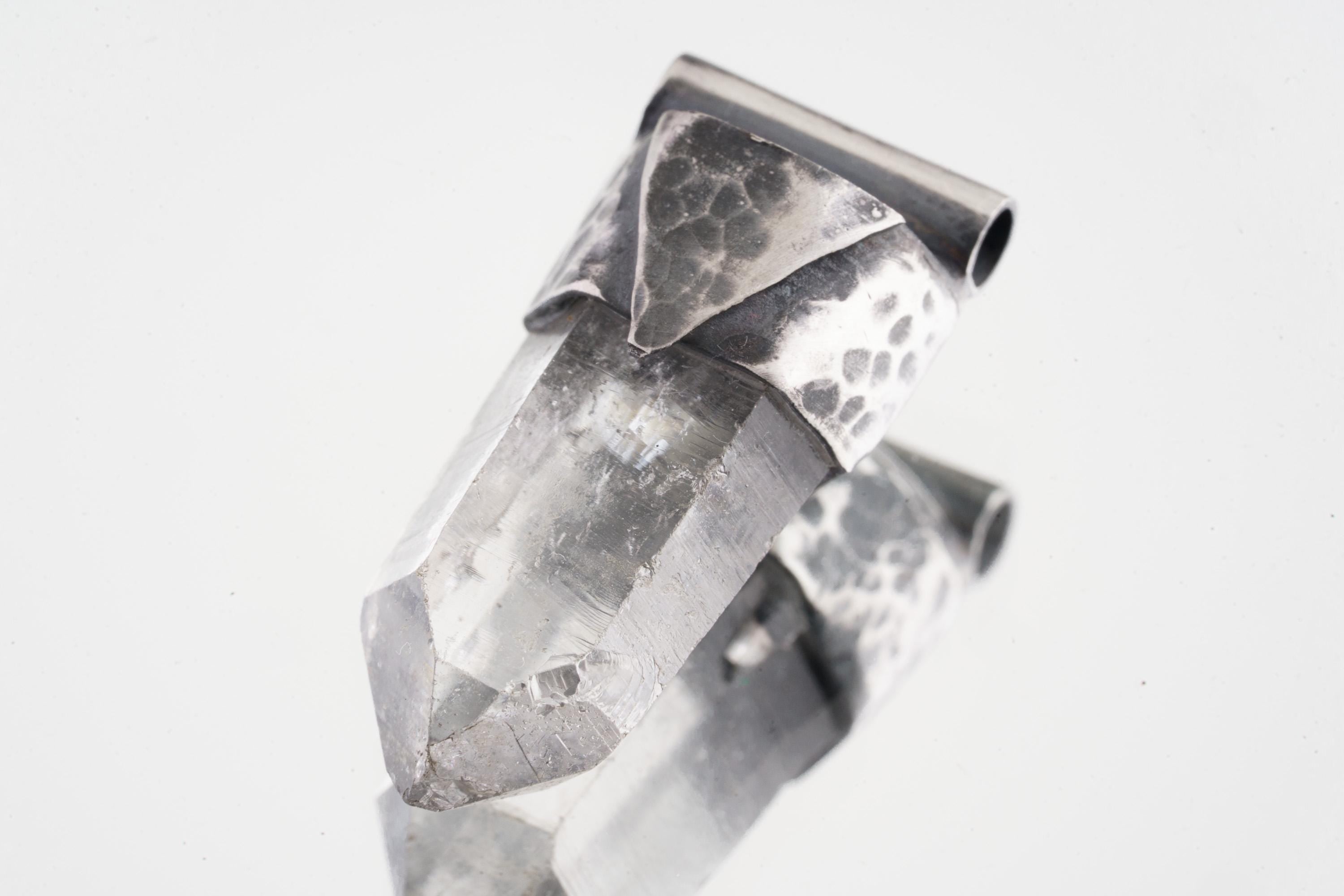 Lemurian Quartz Point Pendant: Oxidized Sterling Silver, Crown Chakra Necklace