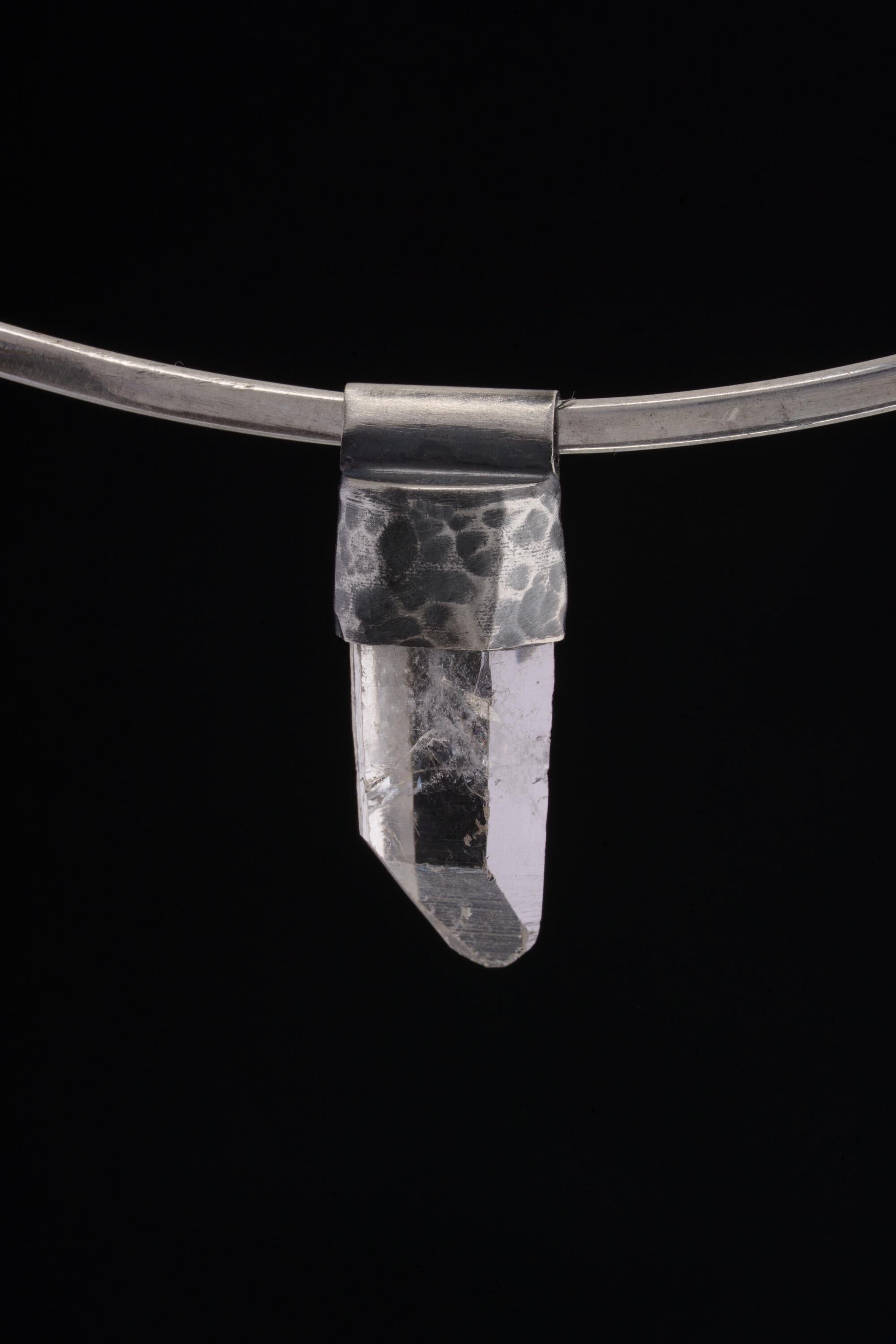Clear Lemurian Quartz Point Pendant, Oxidized Hammered Sterling Silver, Stackable Crystal Necklace, Crown Chakra, Unique Gift, NO/02