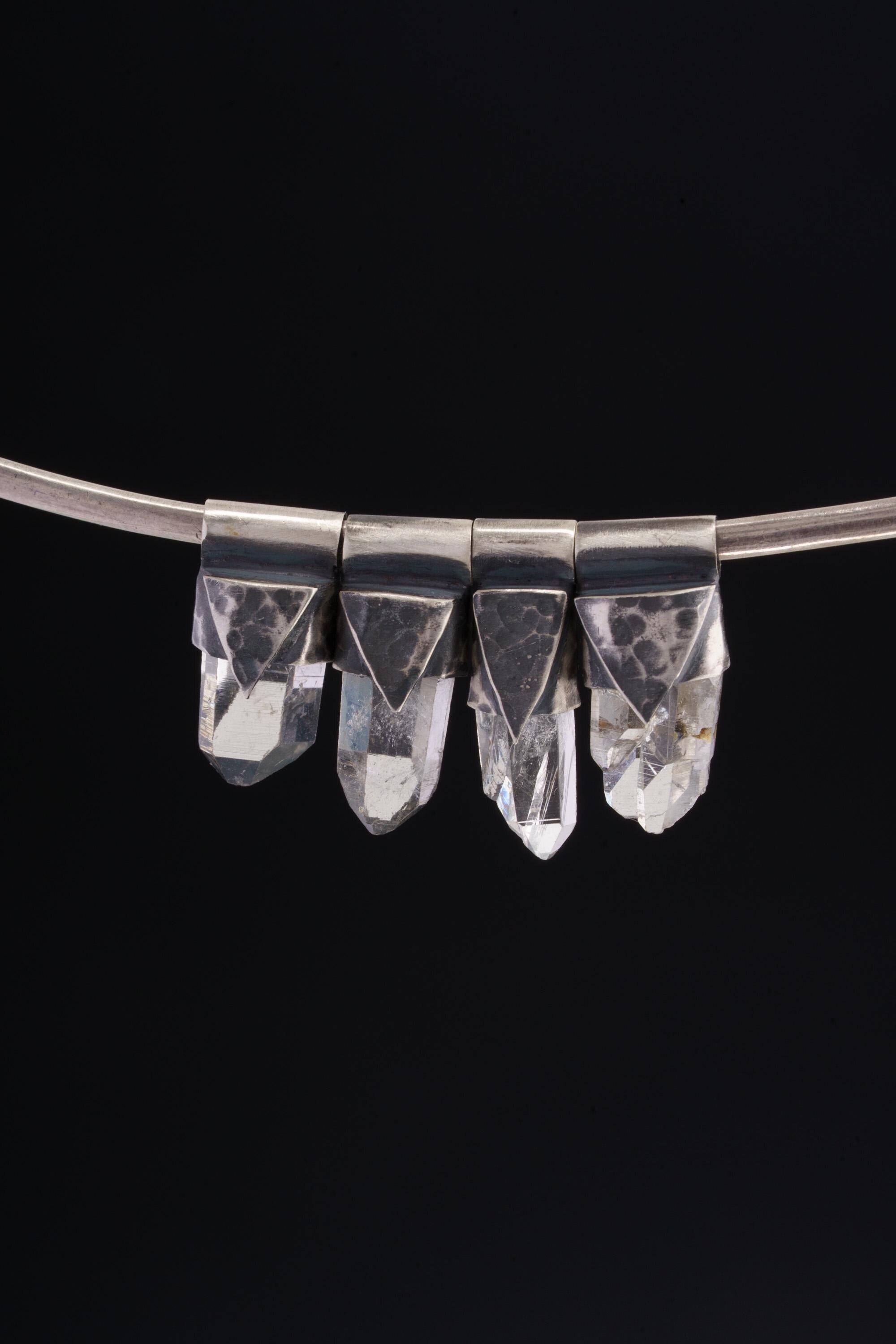 Clear Lemurian Quartz Point Pendant, Oxidized Hammered Sterling Silver, Stackable Crystal Necklace, Crown Chakra, Unique Gift, NO/15