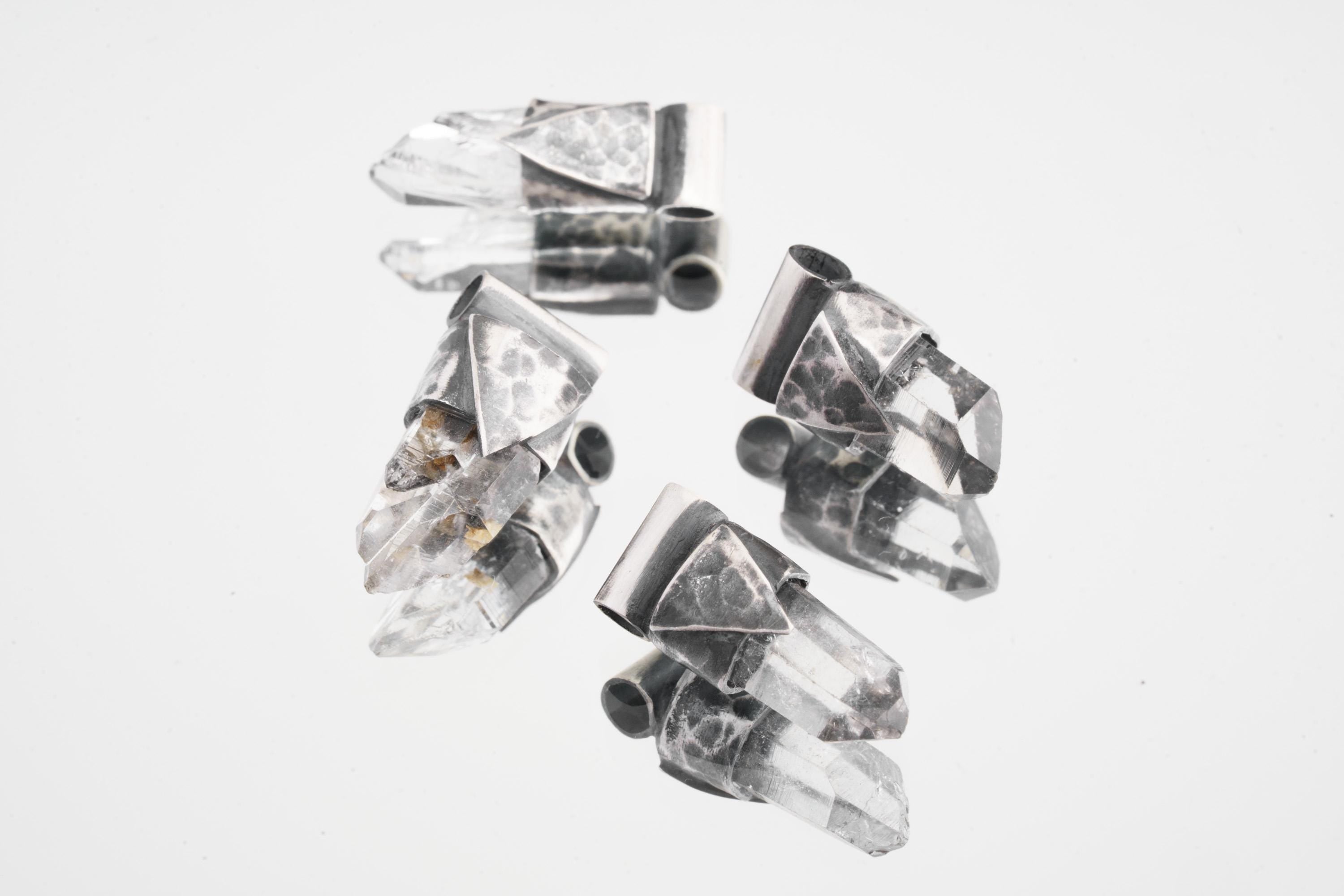 Clear Lemurian Quartz Point Pendant, Oxidized Hammered Sterling Silver, Stackable Crystal Necklace, Crown Chakra, Unique Gift, NO/15