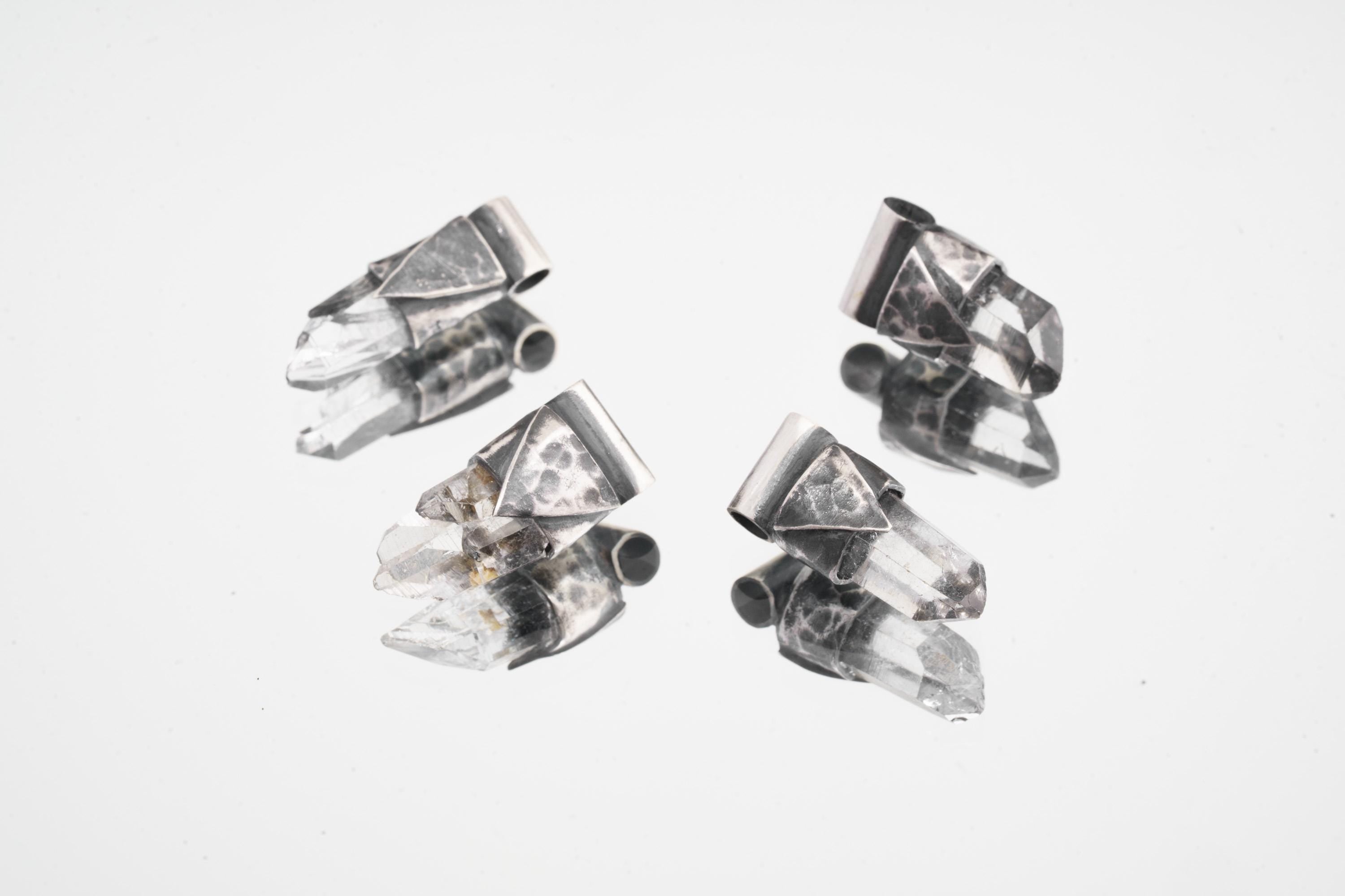 Nepal Inclusion Quartz Stack Pendant 925 Sterling Silver Hammered Texture Meditation Talisman Jewelry