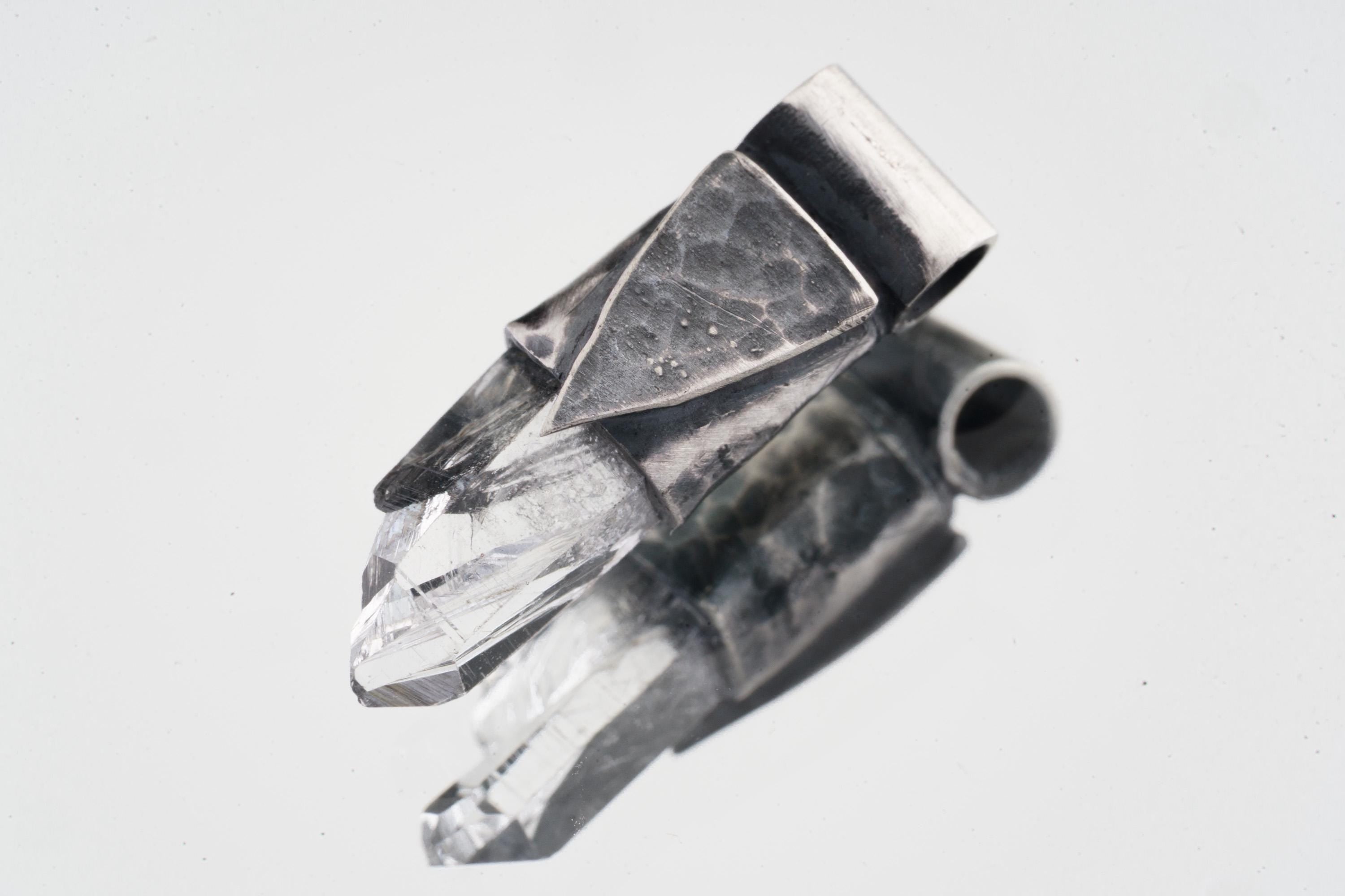 Clear Lemurian Quartz Point Pendant, Oxidized Hammered Sterling Silver, Stackable Crystal Necklace, Crown Chakra, Unique Gift, NO/15