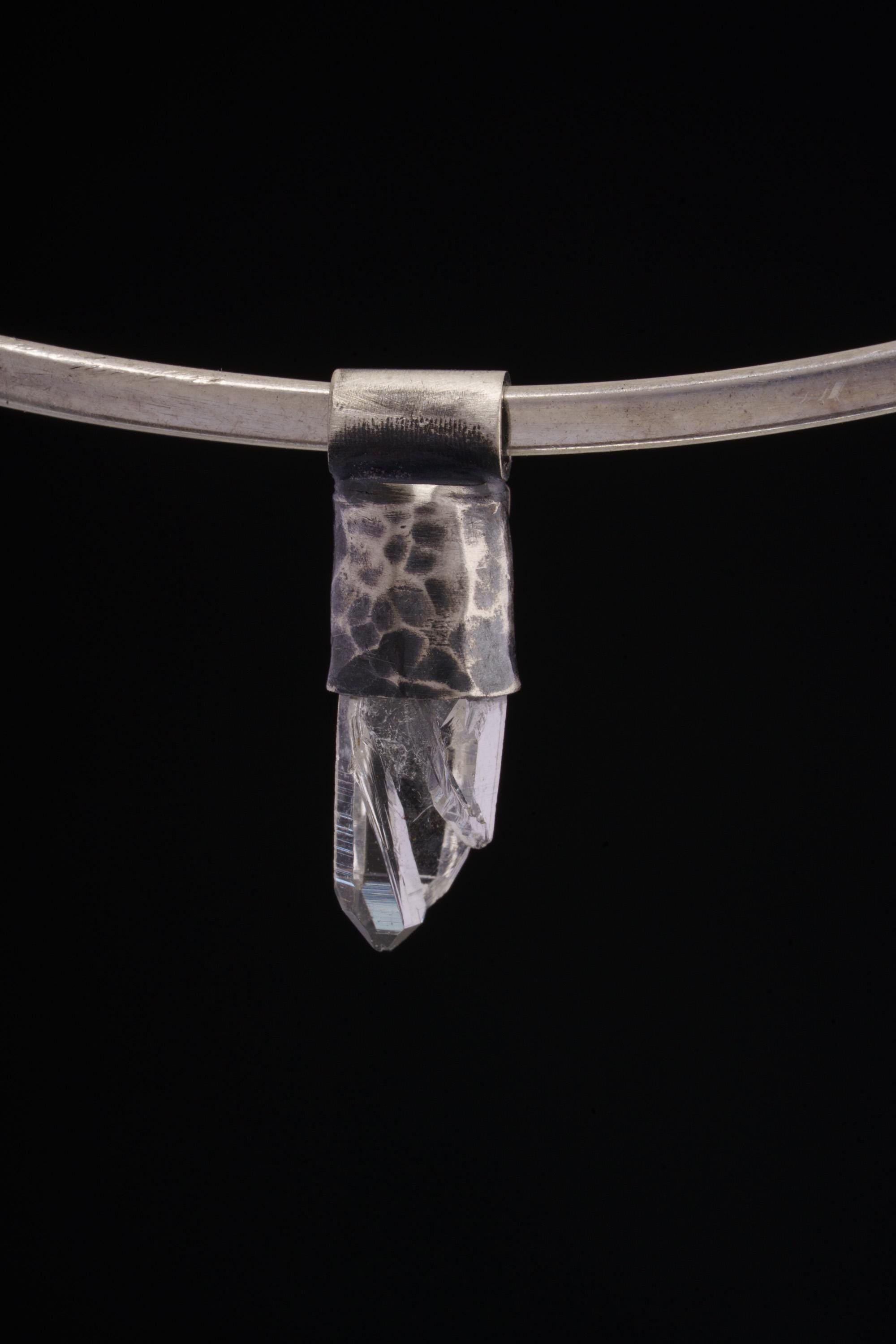 Clear Lemurian Quartz Point Pendant, Oxidized Hammered Sterling Silver, Stackable Crystal Necklace, Crown Chakra, Unique Gift, NO/15