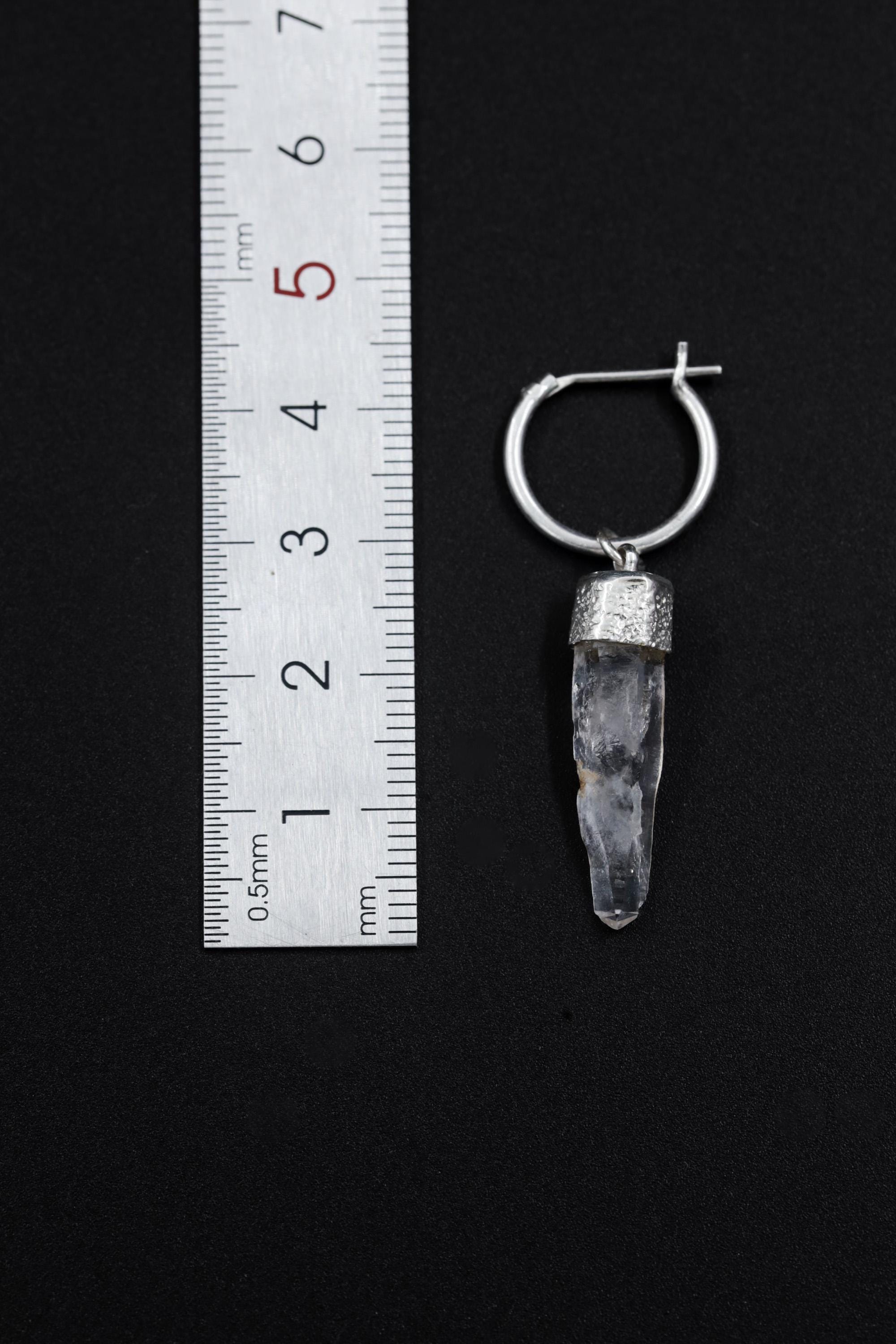 Single Clear Quartz Hoop Earring, Sterling Silver, Sand Textured & Shiny Finish, Crown Chakra, Healing Crystal Jewelry, Unique Gift NO/02