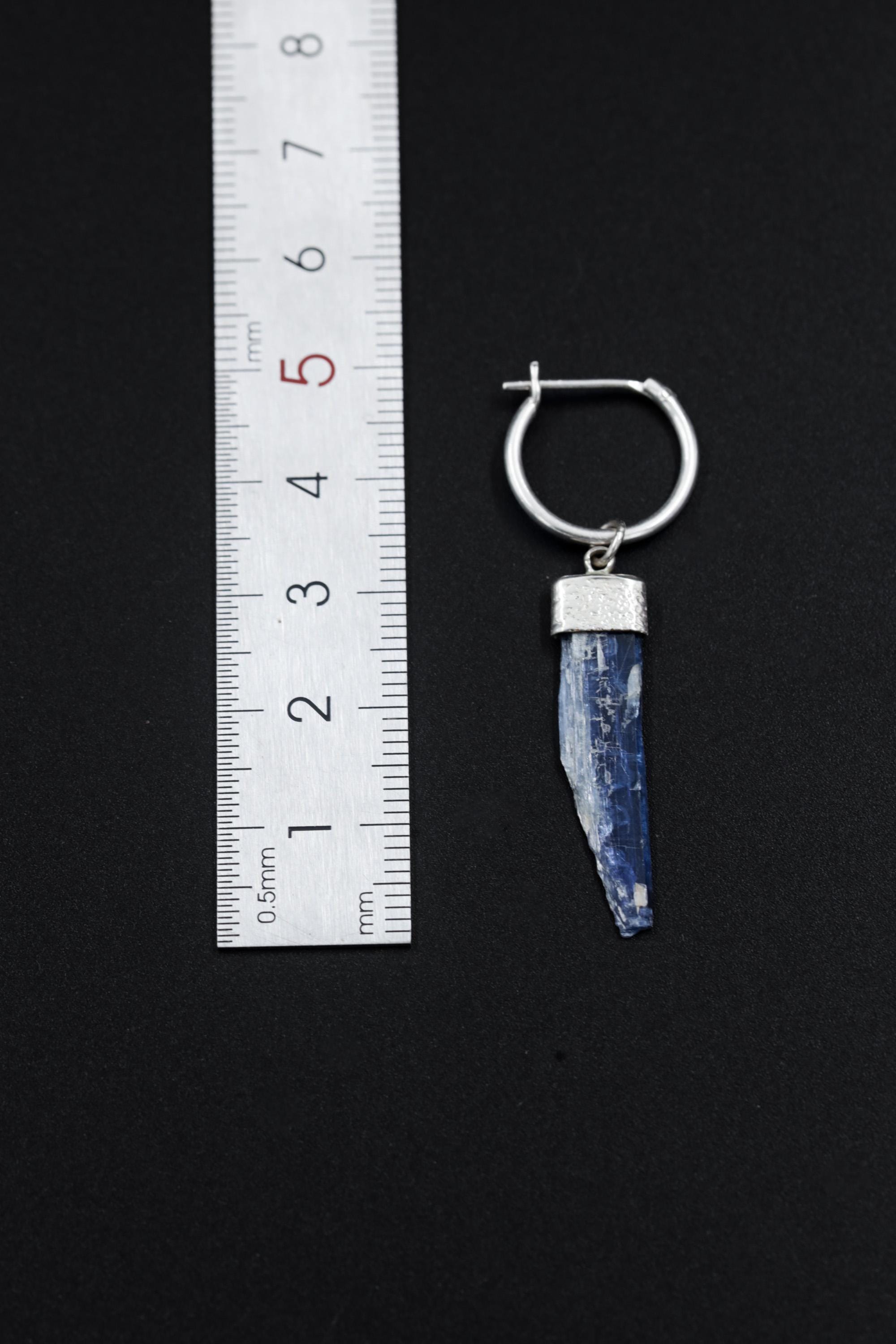 Single Kyanite Dangle Hoop Earring, Sterling Silver, Shiny Finish, Throat Chakra, Communication & Balance, Unique Gift